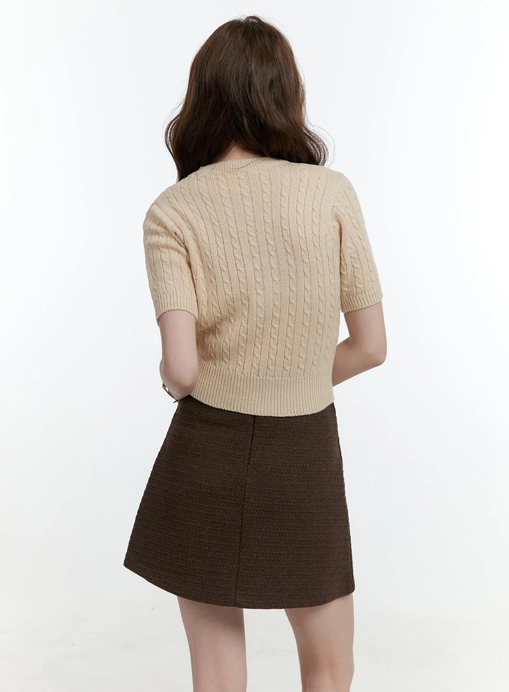 Cable-Knit Short-Sleeve Crop Sweater CF504 - Image 5