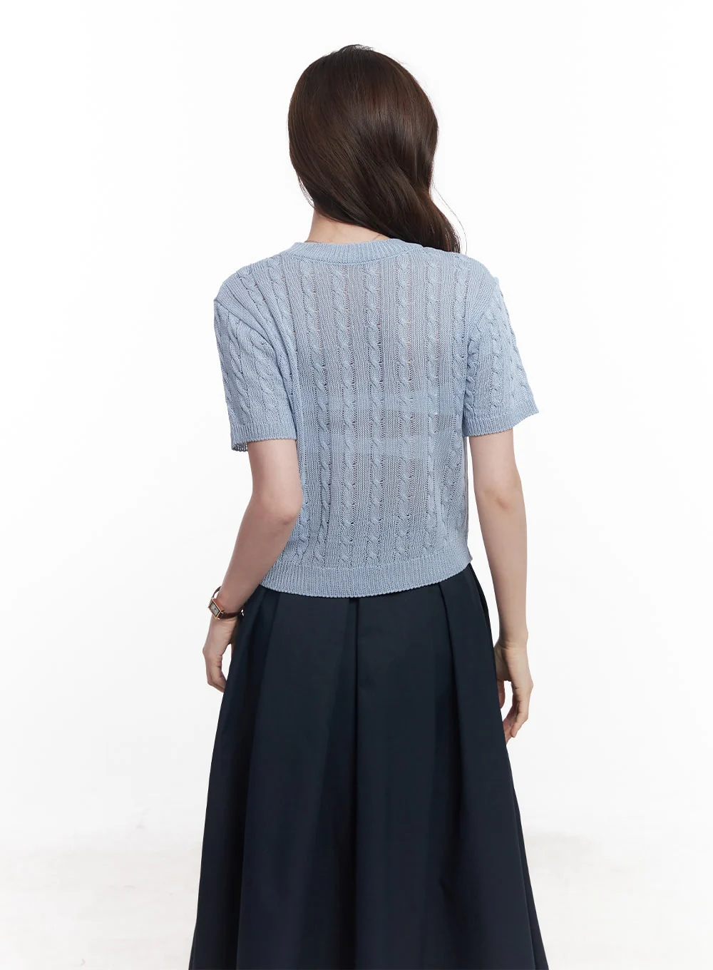 Cable-Knit Short-Sleeve Sweater CY515 - Image 7