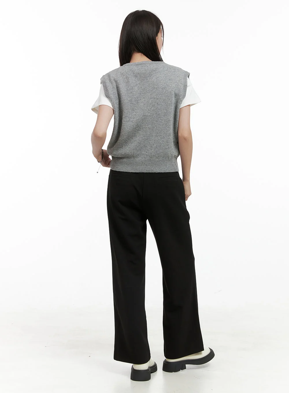 Cable Knit Sleeveless V-Neck Vest OG416 - Image 3
