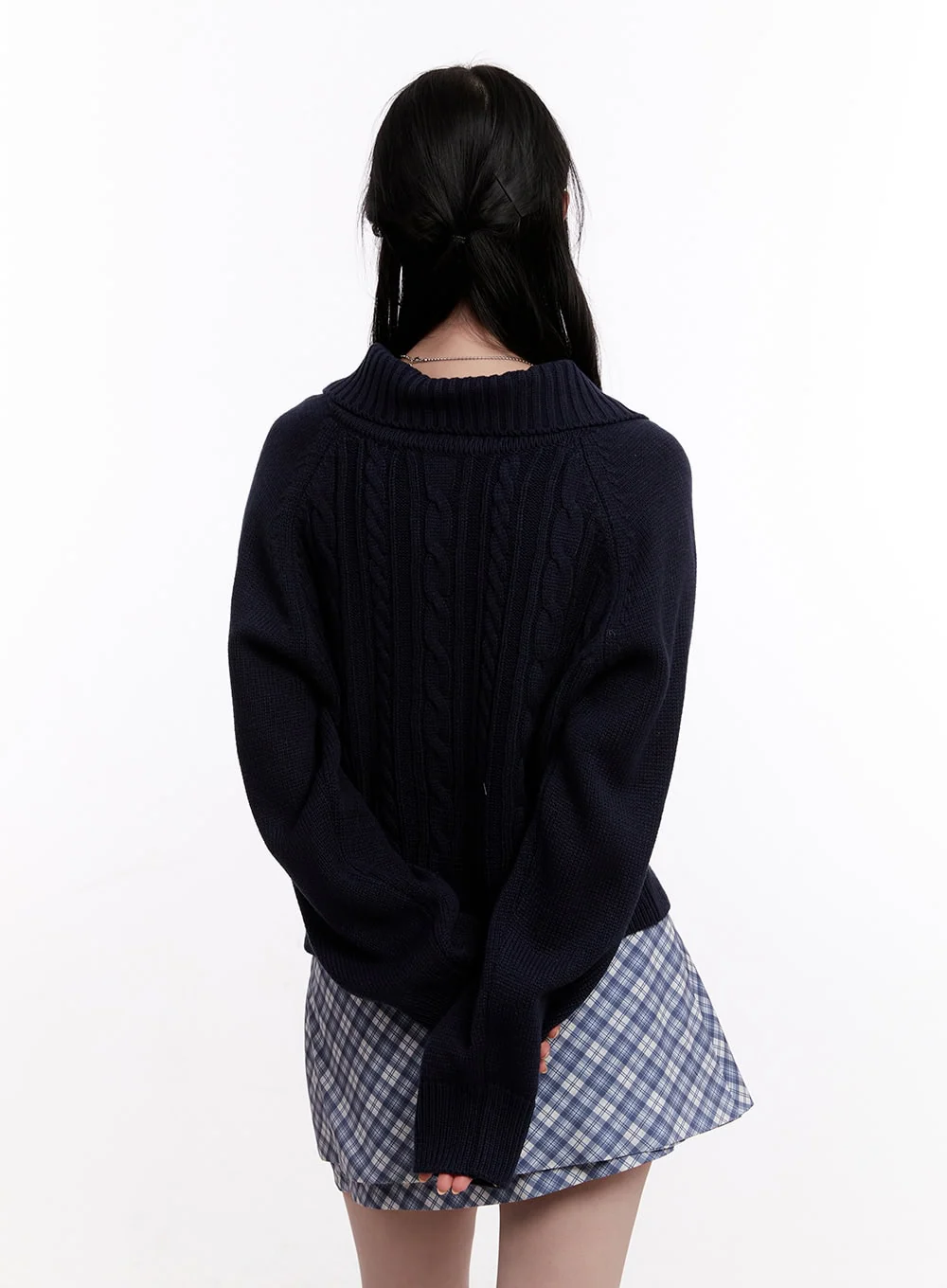 Cable Knit Zip-Up Cardigan CM526 - Image 9