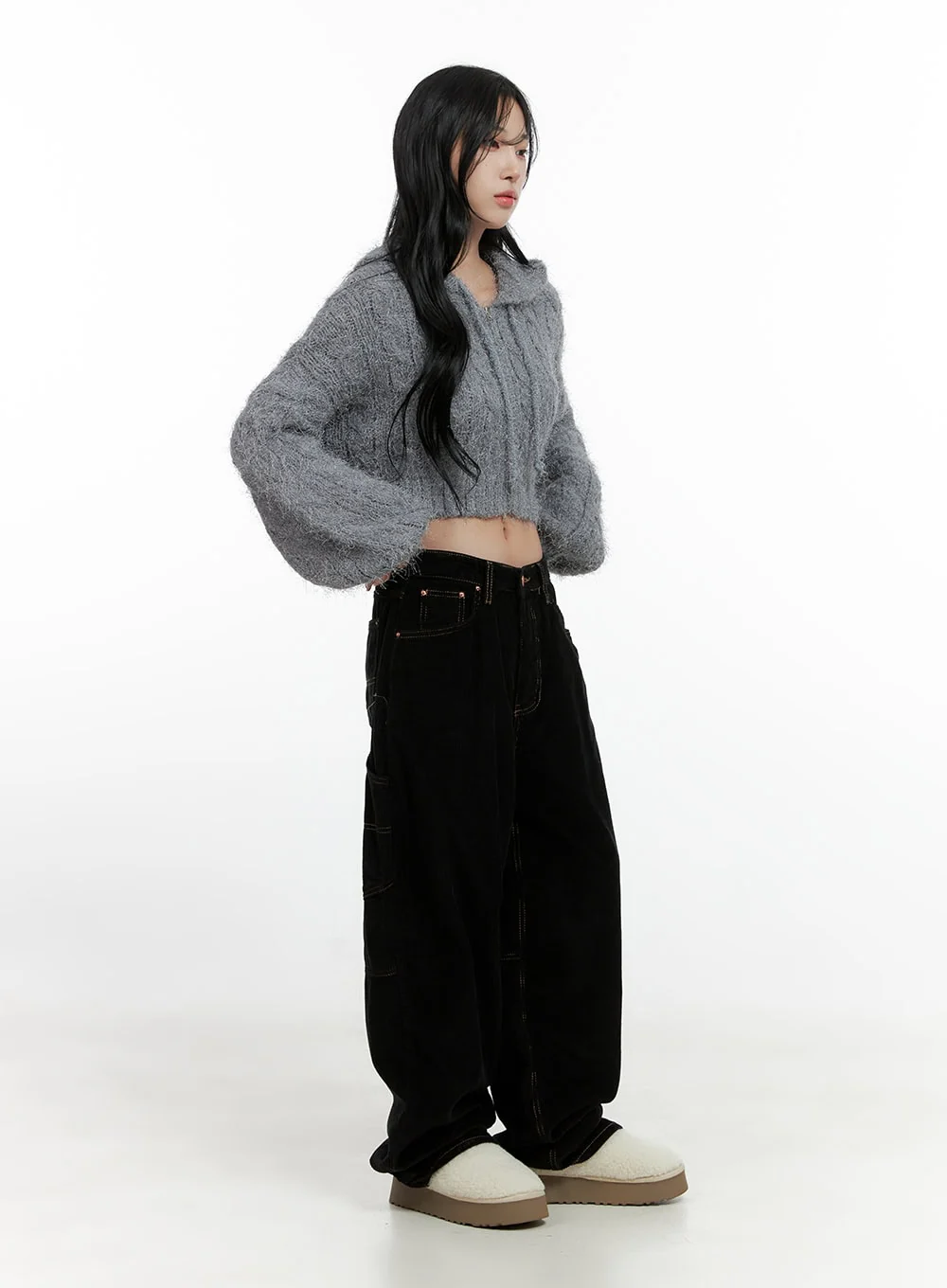 Cable Knit Zip-Up Hooded Cardigan CN407 - Image 5