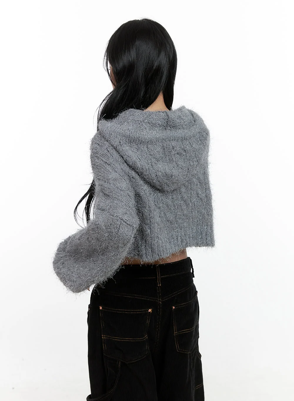 Cable Knit Zip-Up Hooded Cardigan CN407 - Image 6