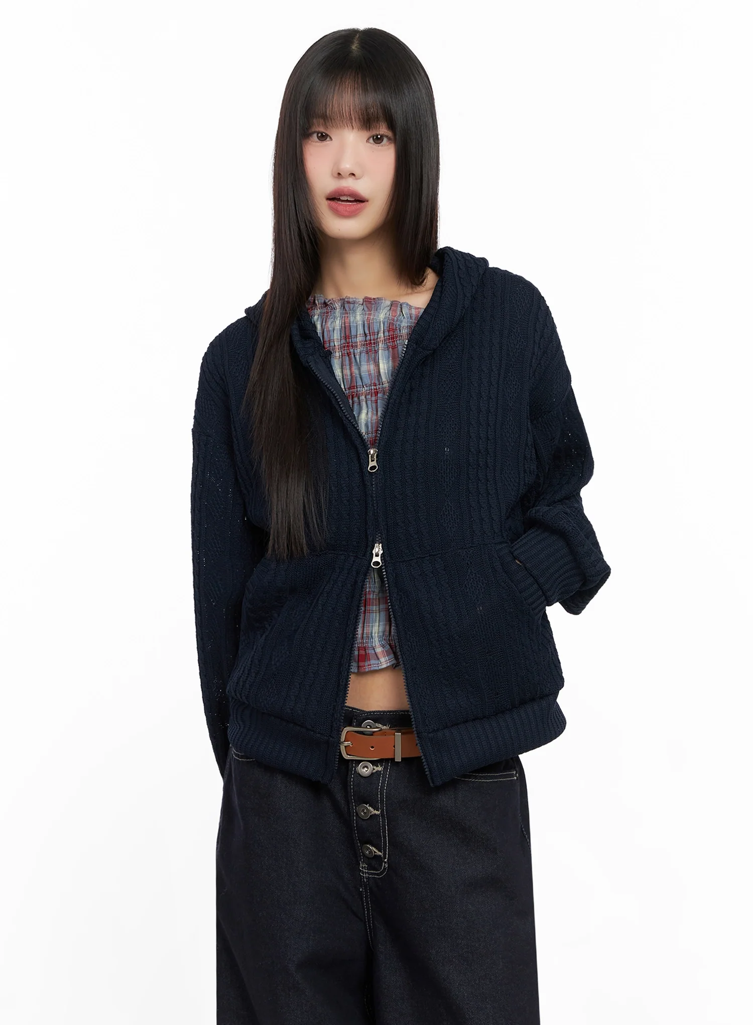 Cable Knit Zip-Up Hoodie IN503 - Image 13