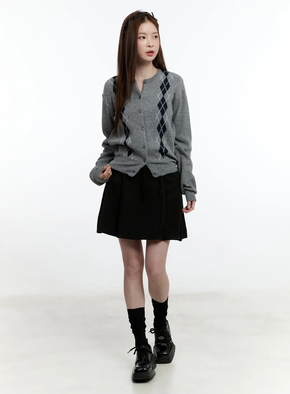 Cashmere-Blend Argyle Buttoned Cardigan CM521 - Image 2