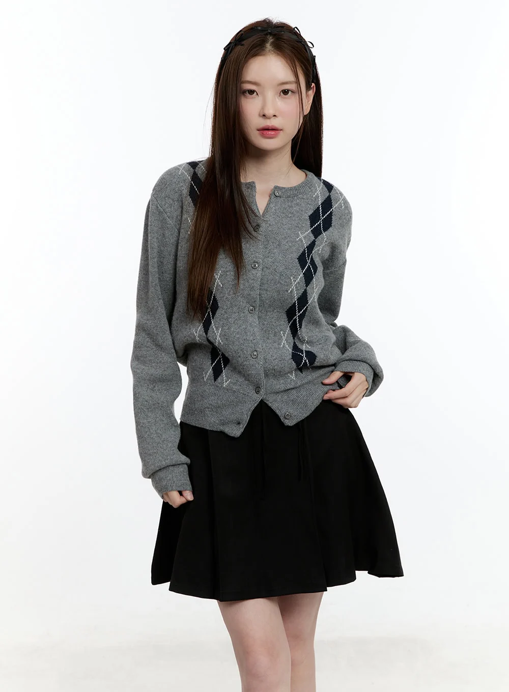 Cashmere-Blend Argyle Buttoned Cardigan CM521 - Image 7
