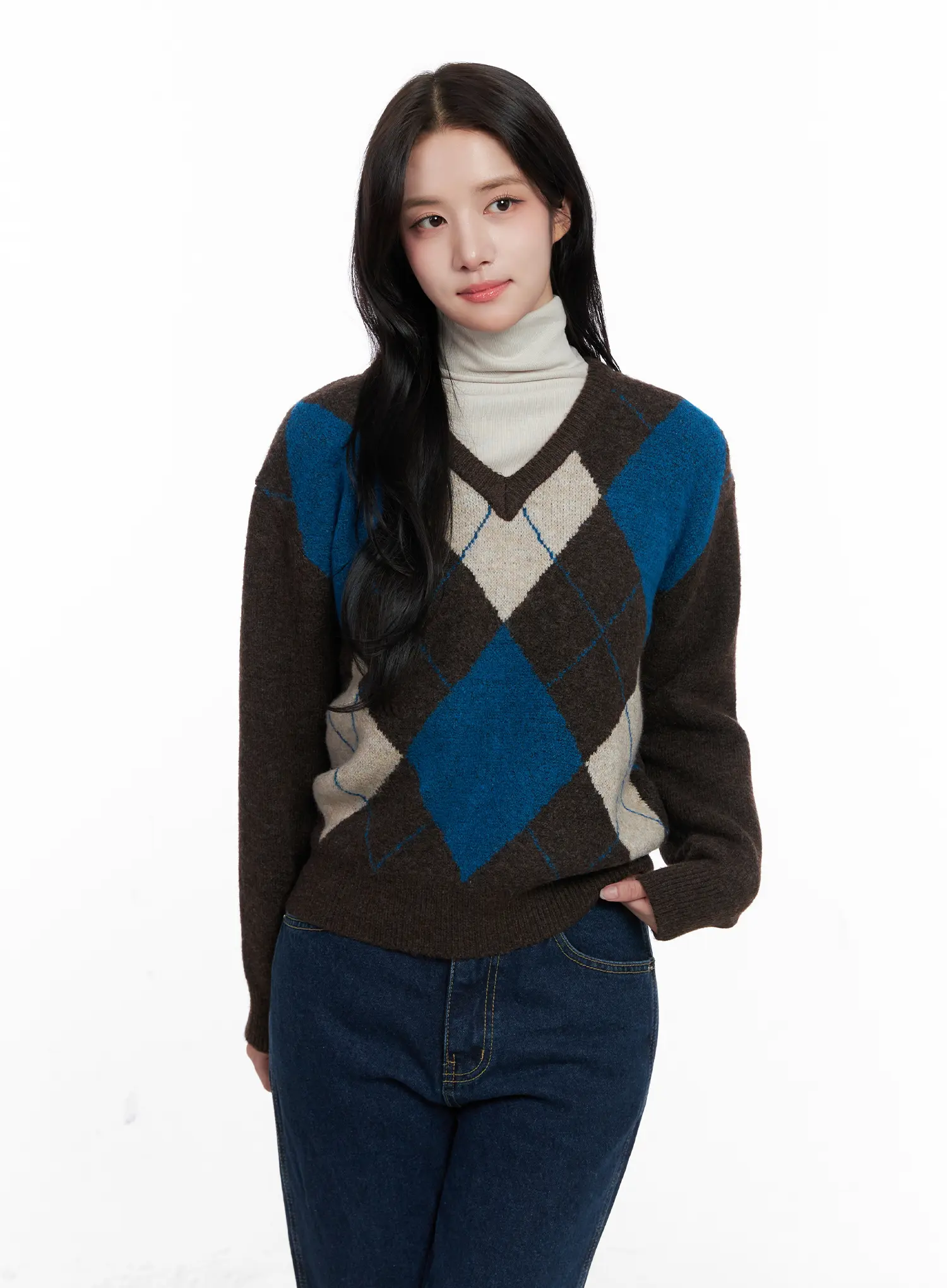 Casual Argyle Long Sleeve Knit CO522 - Image 8