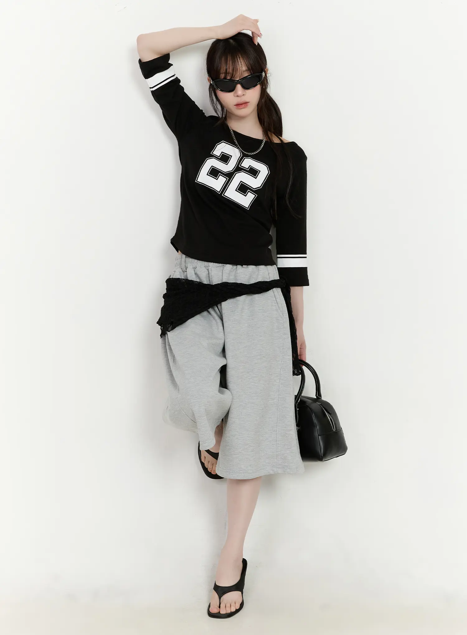 Casual Numeric Print Boatneck Top CA503
