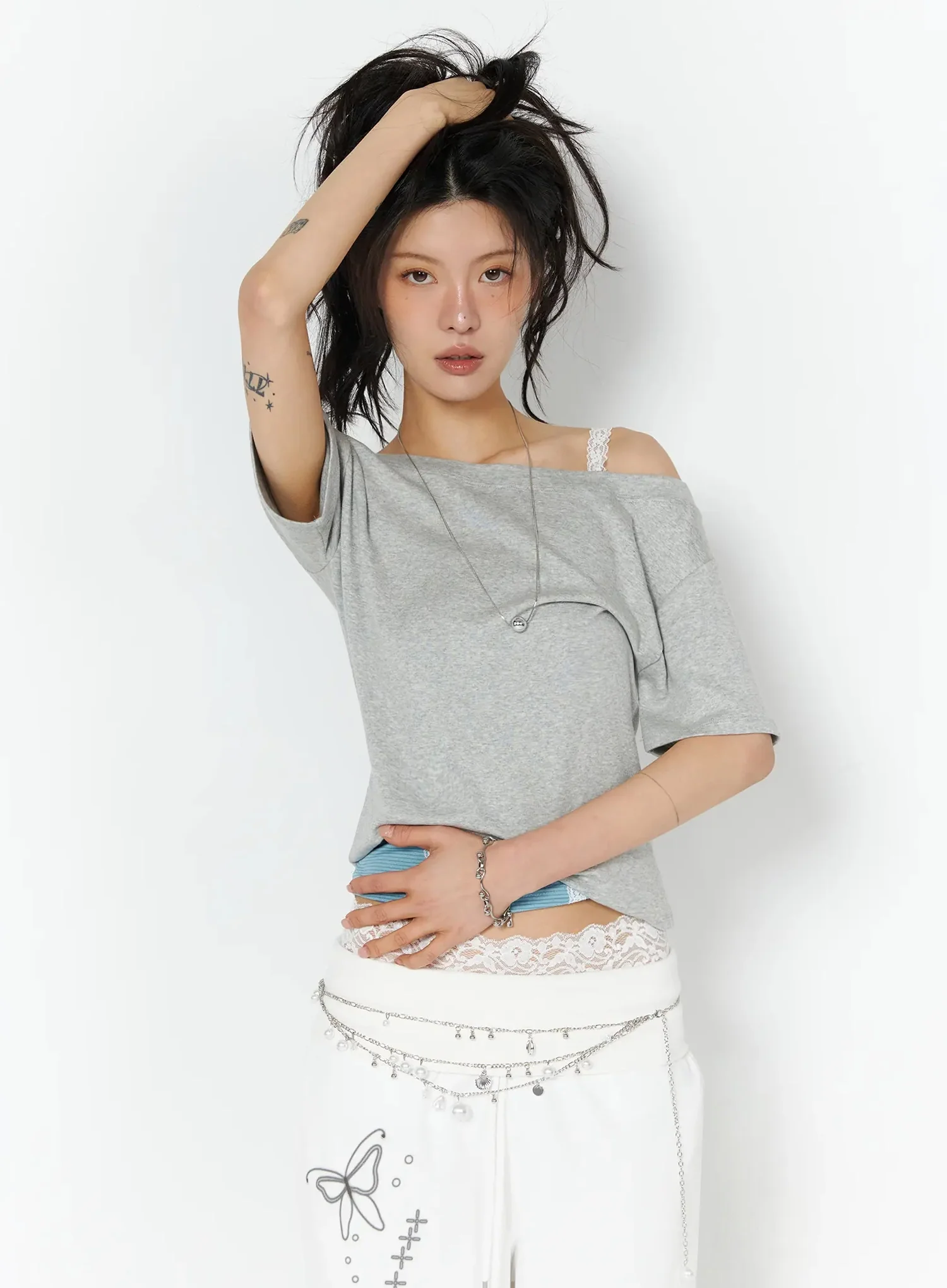 Casual One-Shoulder Oversized Tee IU508