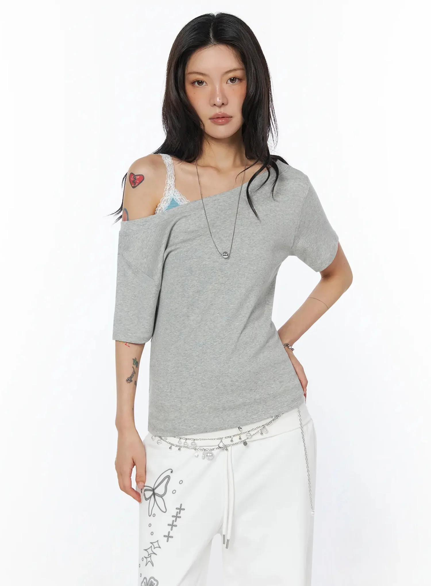 Casual One-Shoulder Oversized Tee IU508 - Image 6
