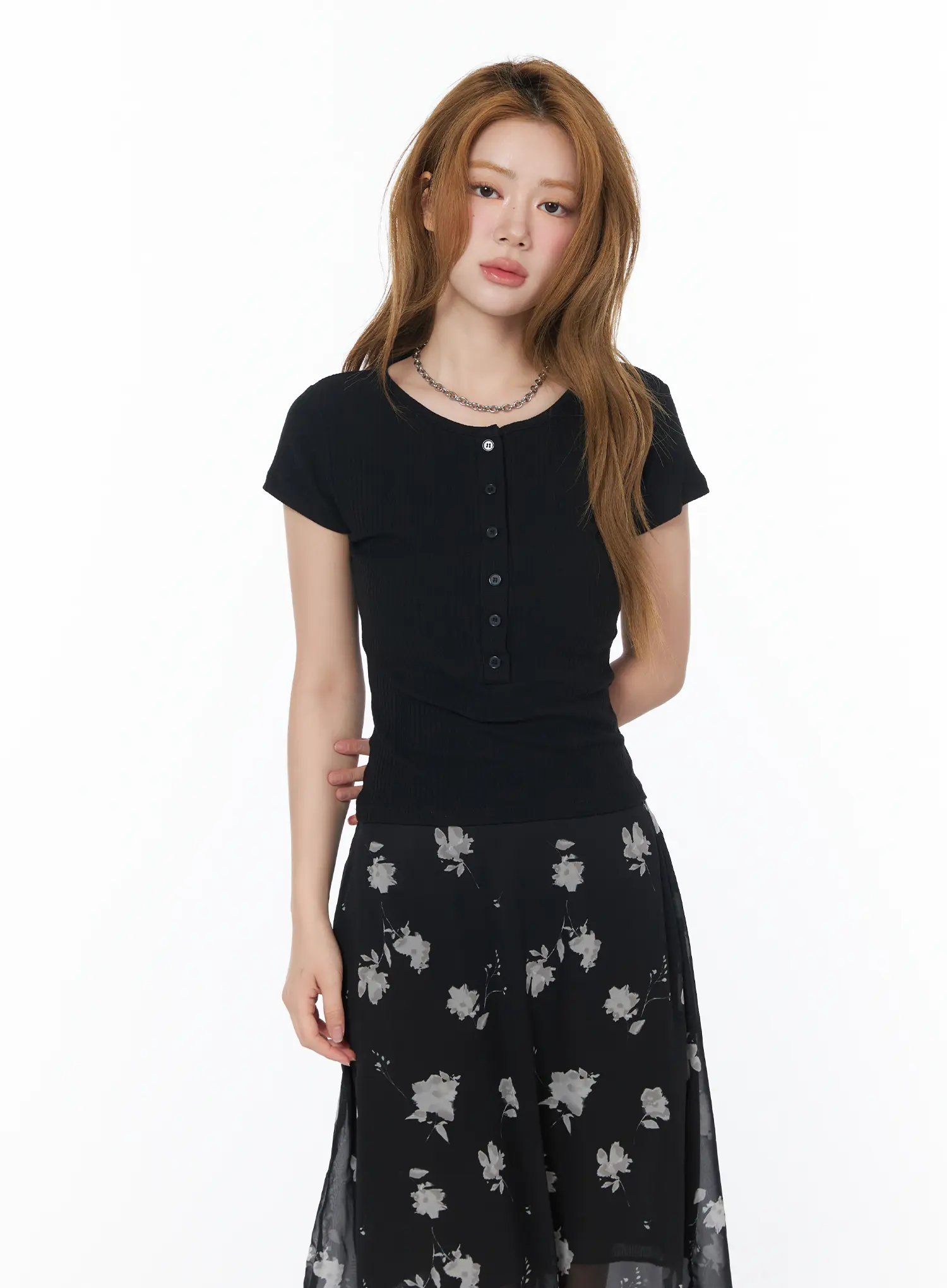 Casual Ribbed Button-Up Top CY508 - Image 2