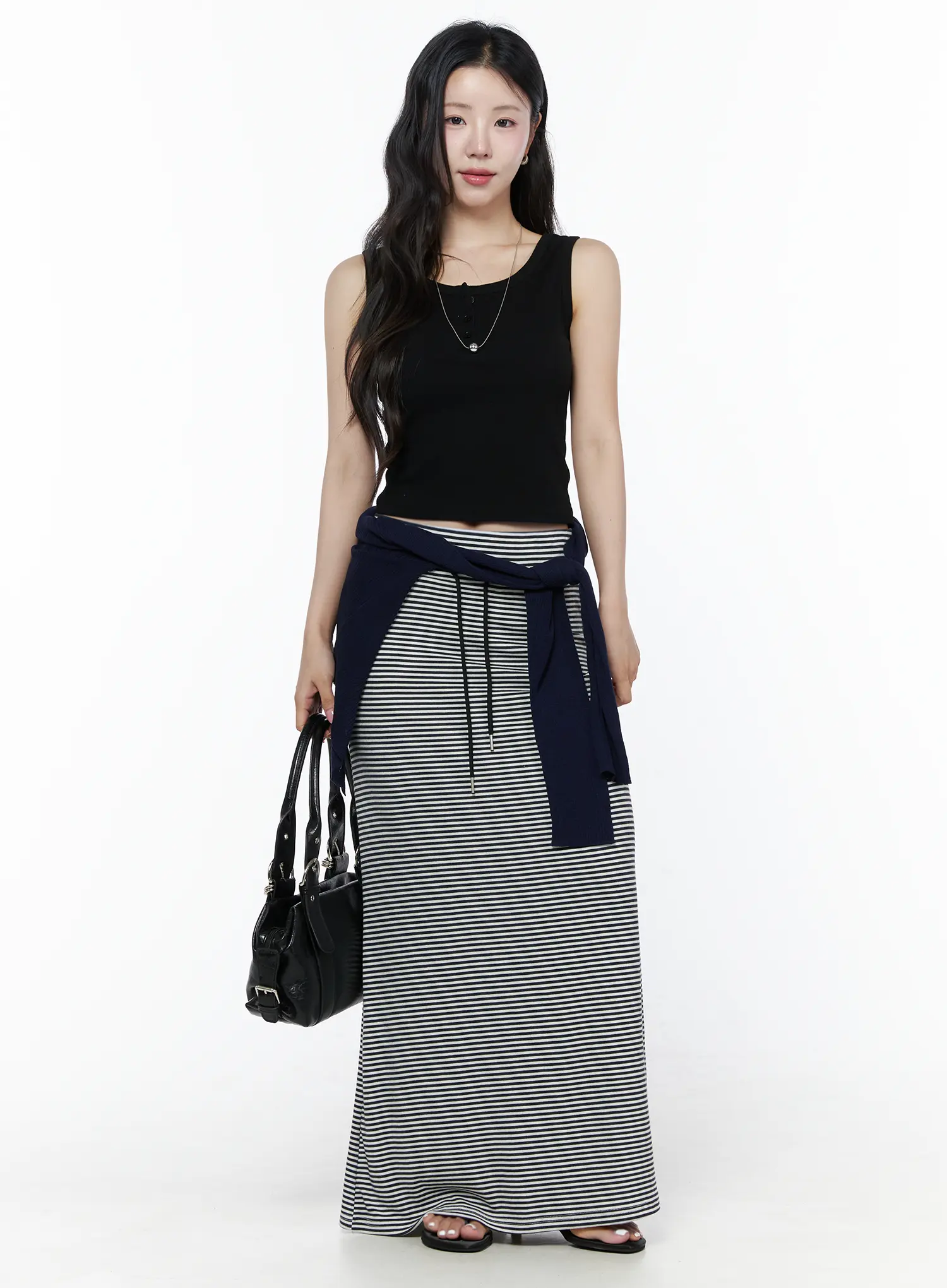 Casual Striped Drawstring Maxi Skirt IU525 - Image 2