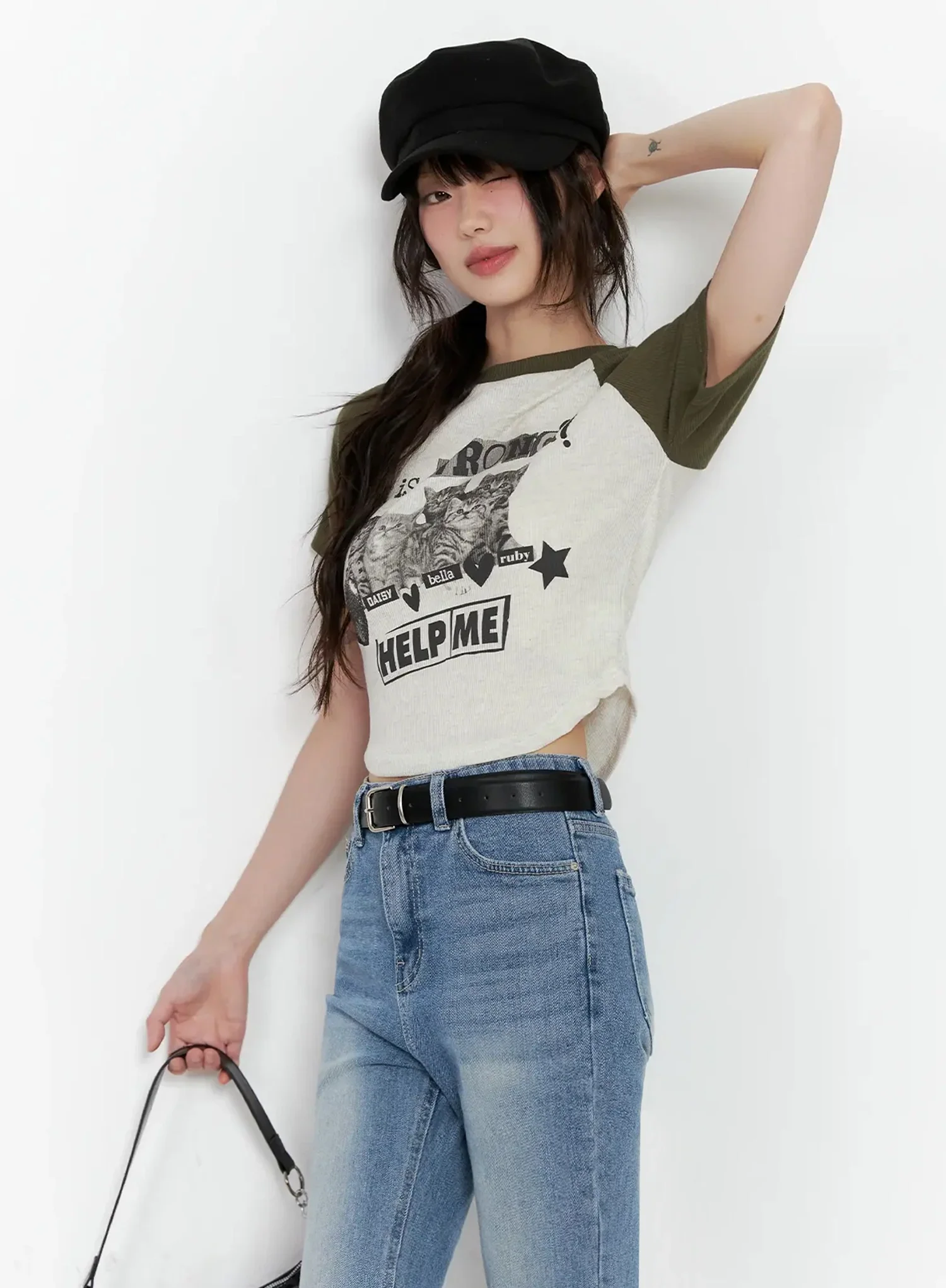 Cat Graphic Raglan Tee IL531