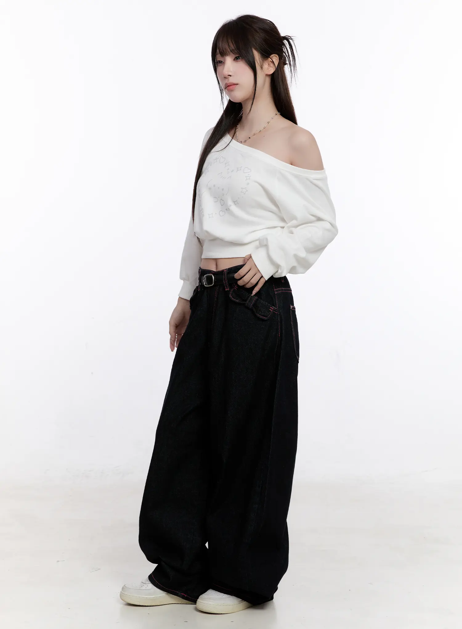 Cat Print Off-Shoulder Cropped Sweatshirt CO501 - Image 5
