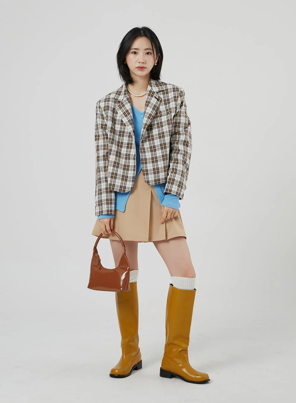 Check Pattern Crop Blazer OF310 - Image 9