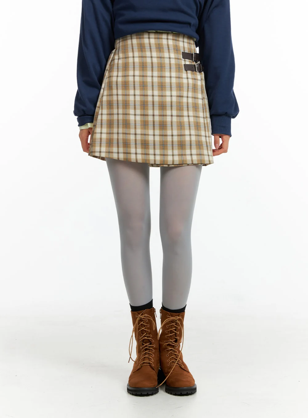 Checkered Buckle Mini Skirt OF415 - Image 2