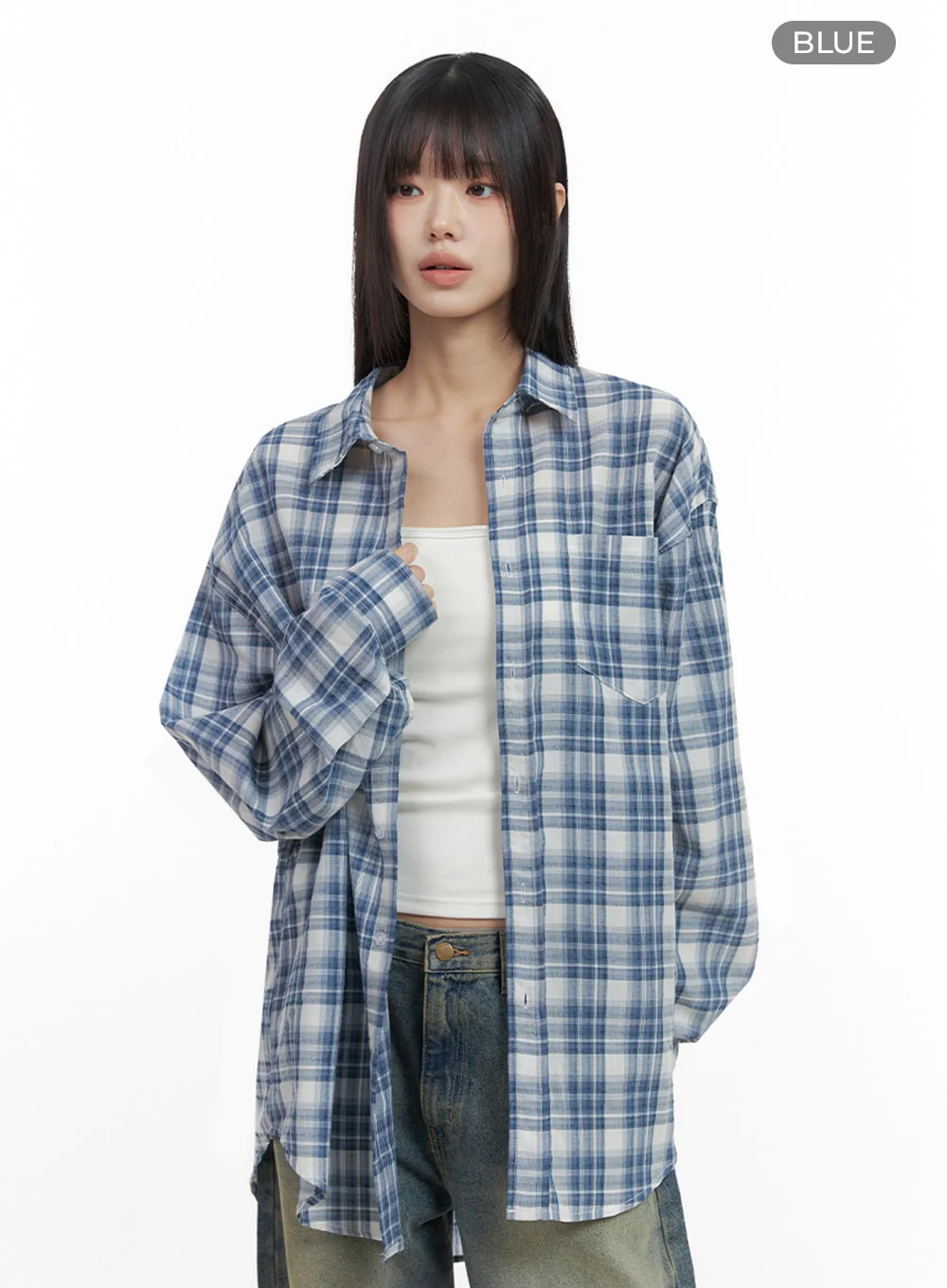 Checkered Cotton Oversized Shirt IO430 - Image 12