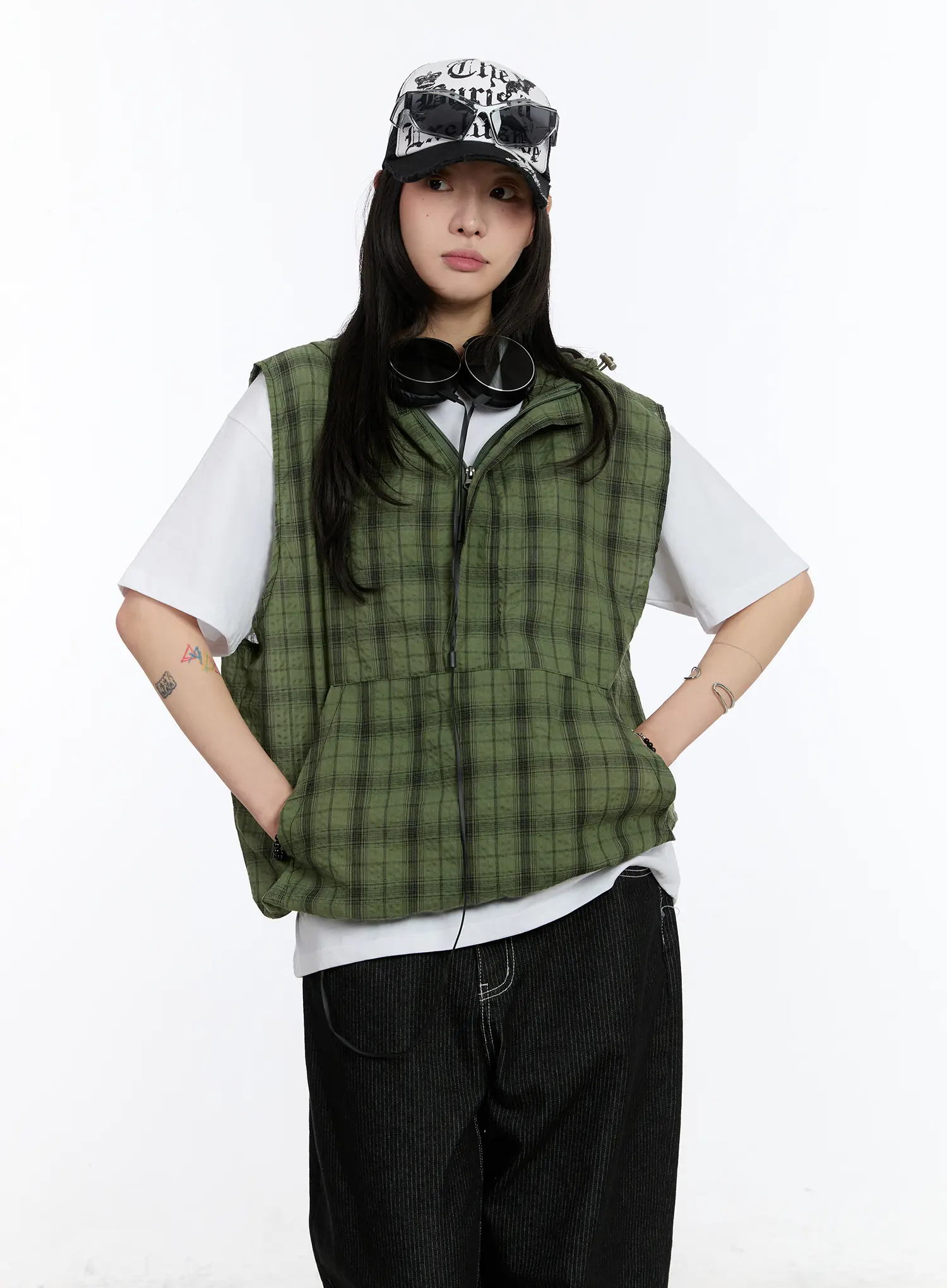 Checkered Hooded Vest CA506 - Image 11