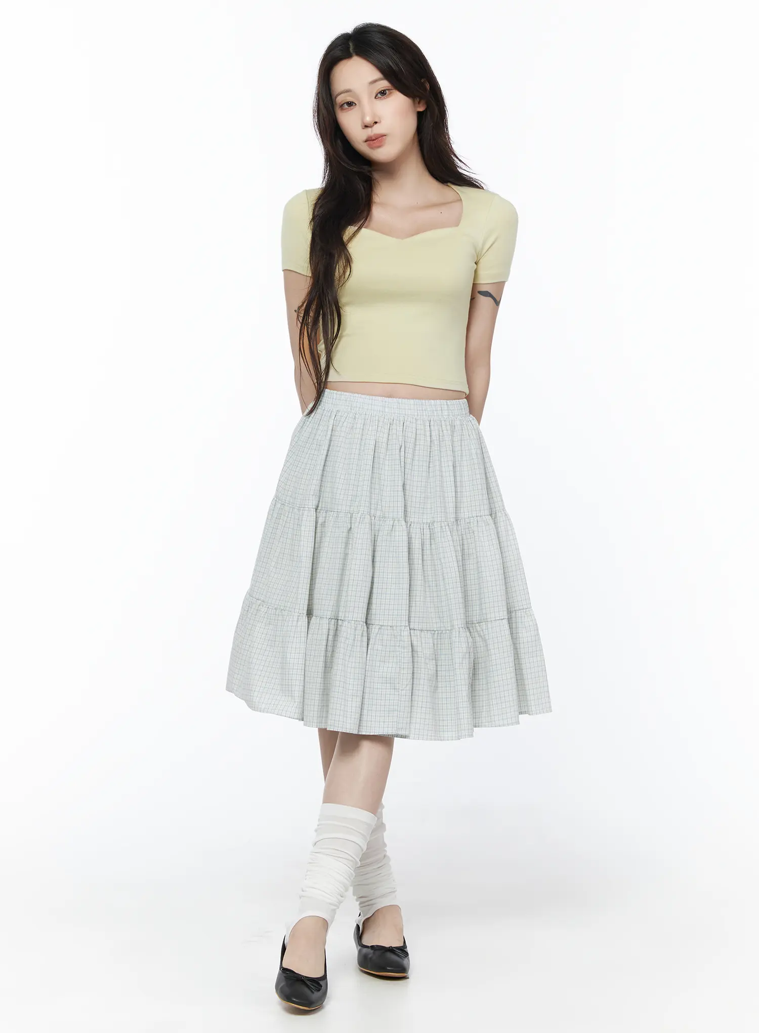 Checkered Plaid Midi Skirt CU510
