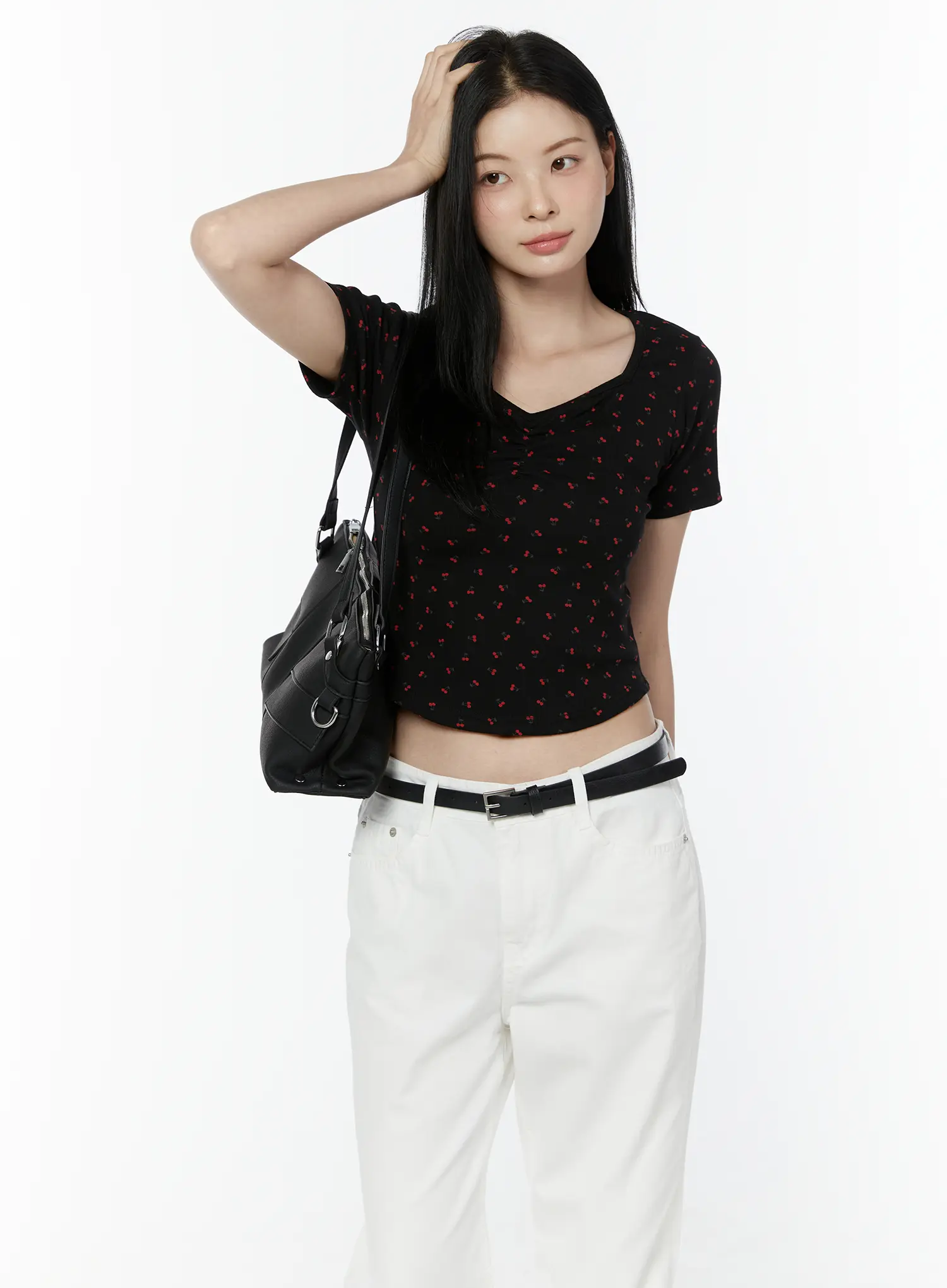Cherry Print Sweetheart Neckline Tee IU505