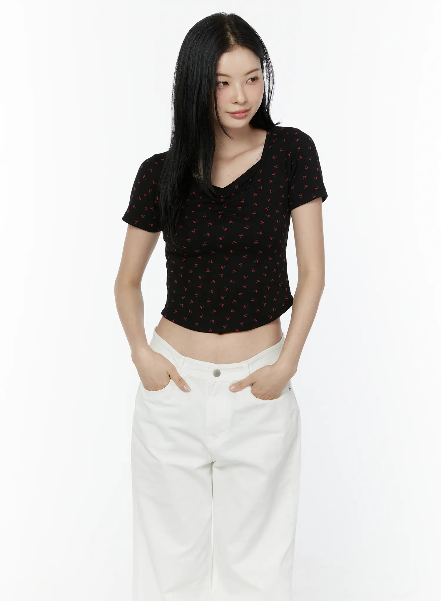 Cherry Print Sweetheart Neckline Tee IU505 - Image 10