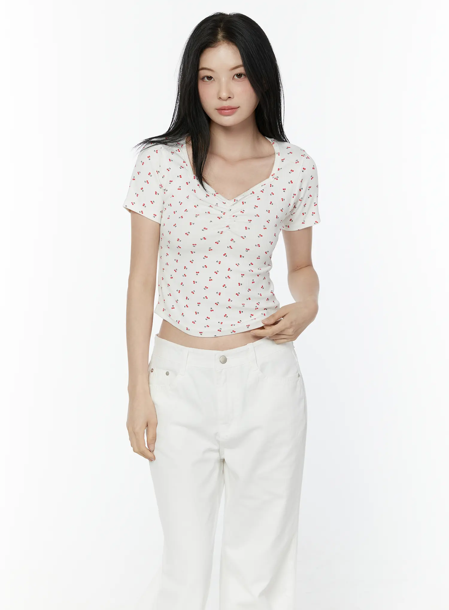 Cherry Print Sweetheart Neckline Tee IU505 - Image 12