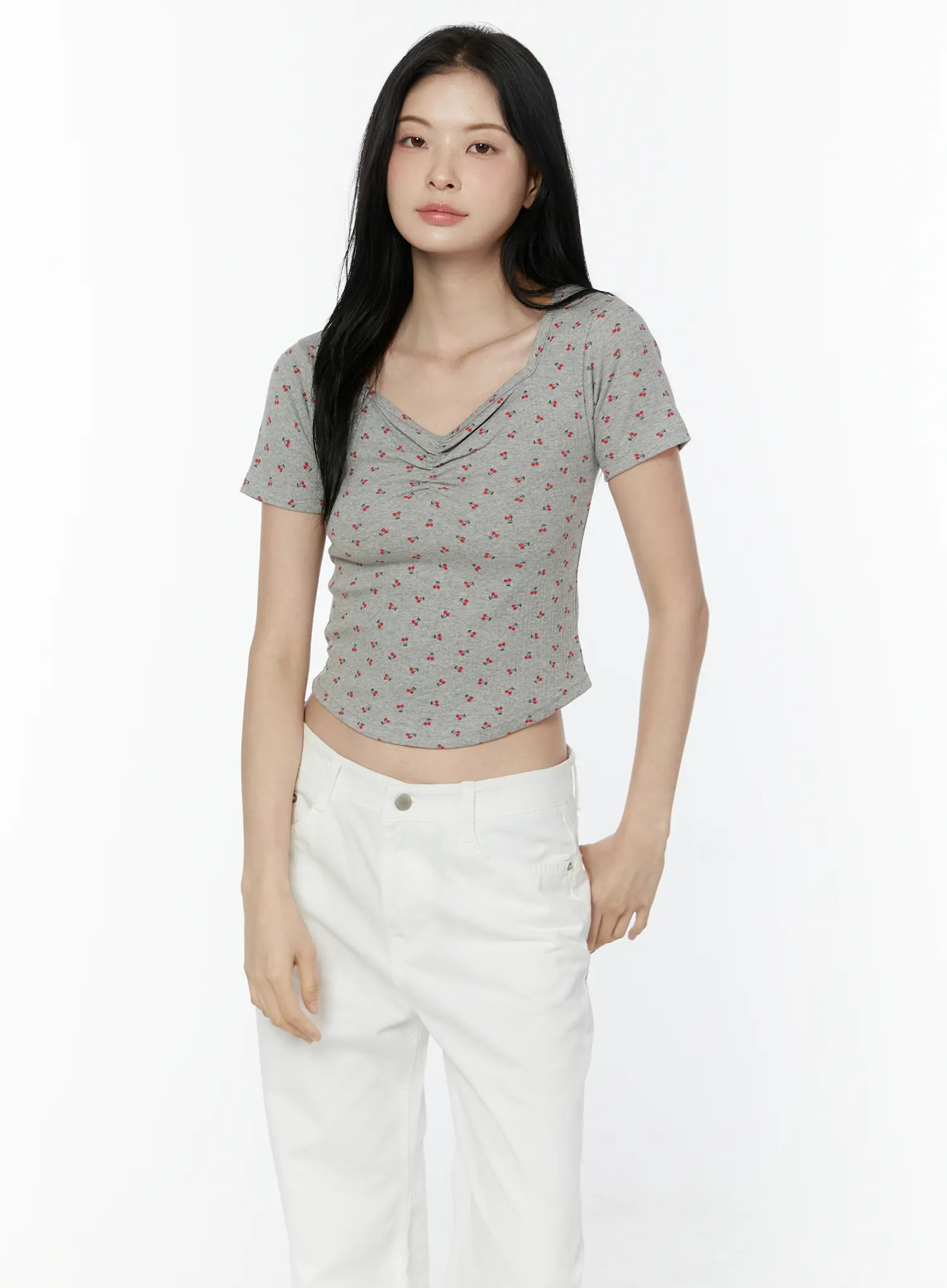 Cherry Print Sweetheart Neckline Tee IU505 - Image 14