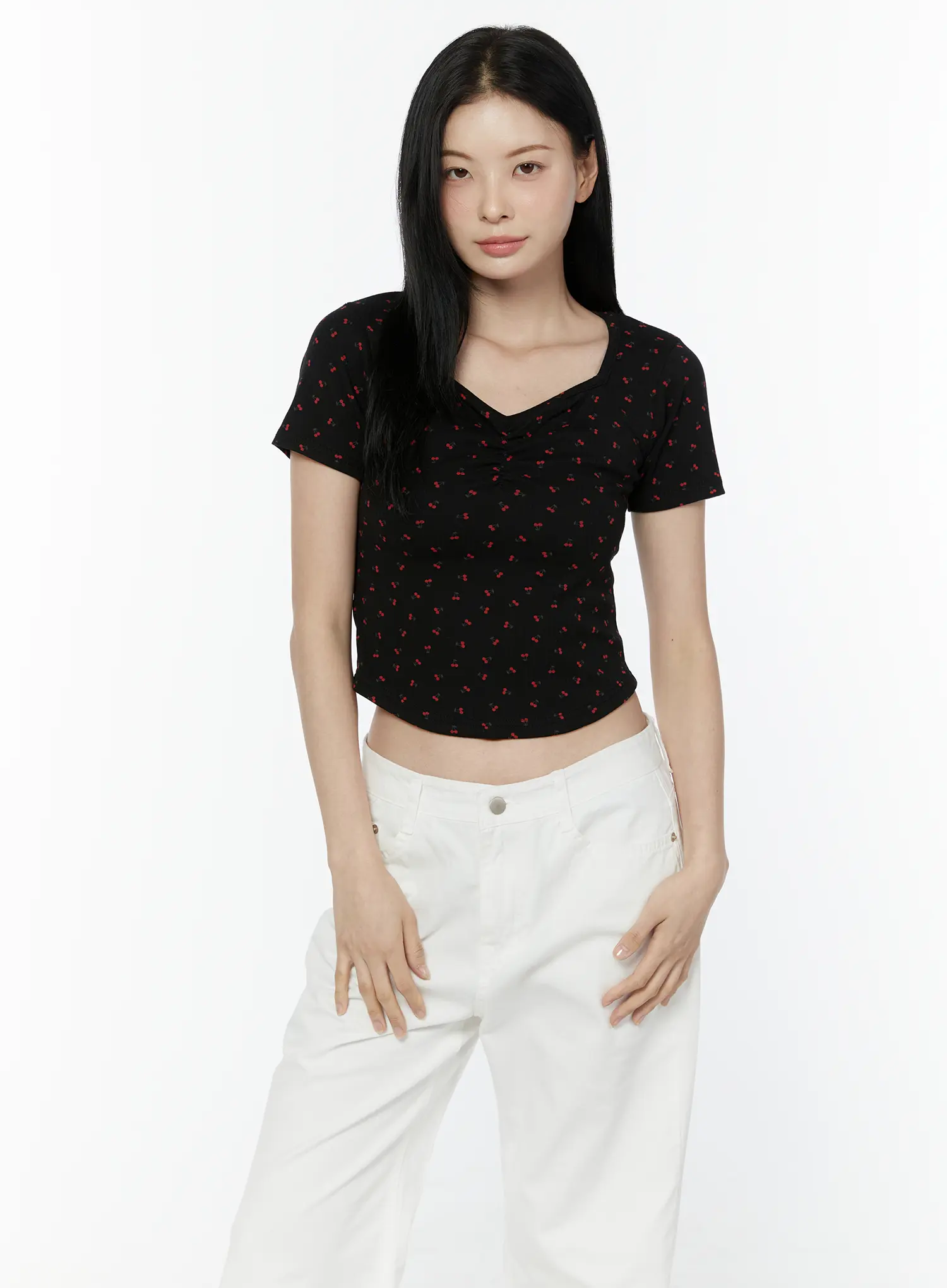 Cherry Print Sweetheart Neckline Tee IU505 - Image 4