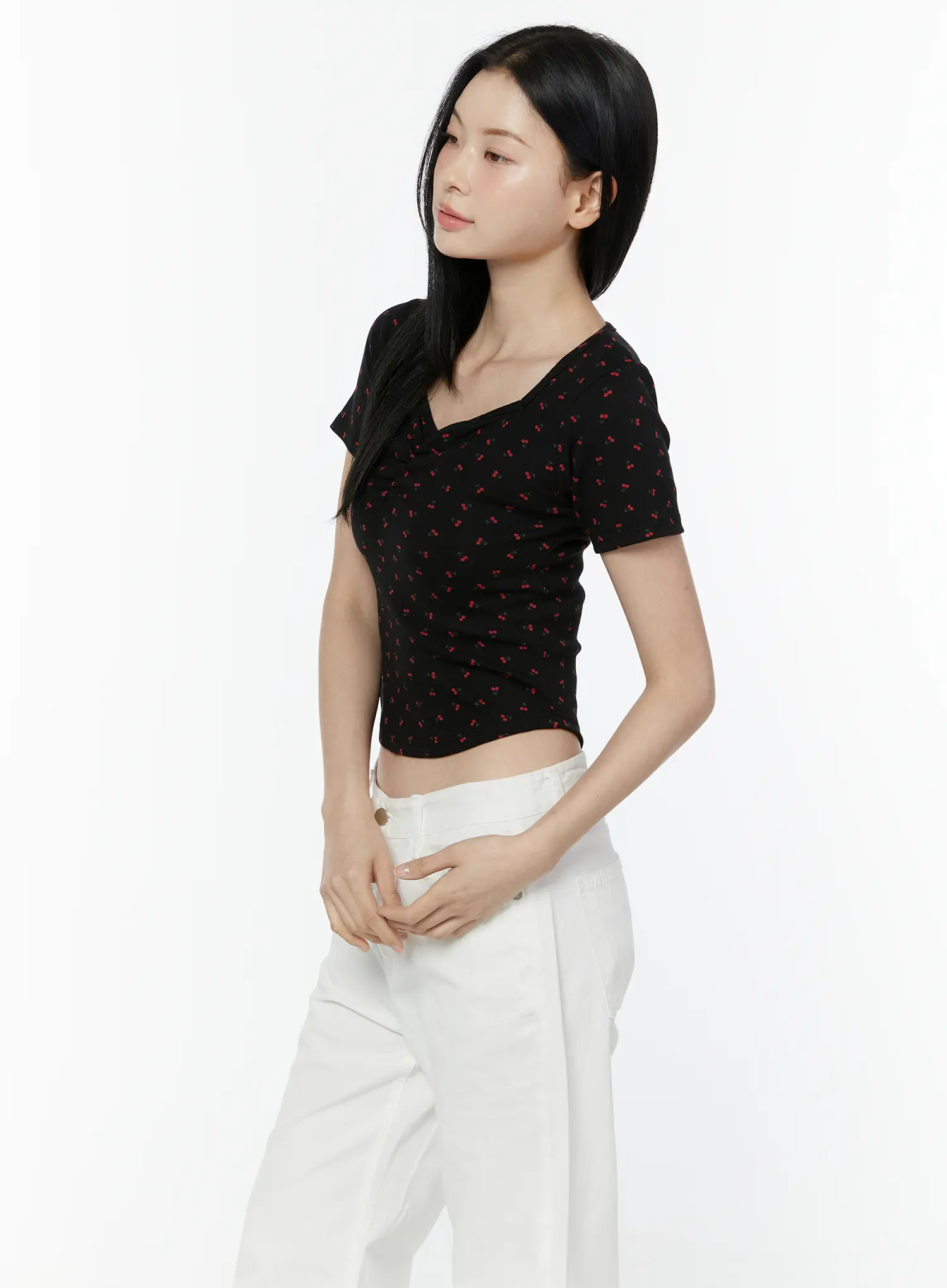 Cherry Print Sweetheart Neckline Tee IU505 - Image 5