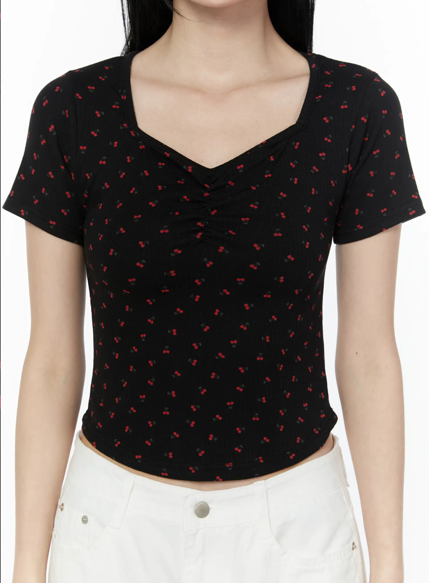 Cherry Print Sweetheart Neckline Tee IU505 - Image 6