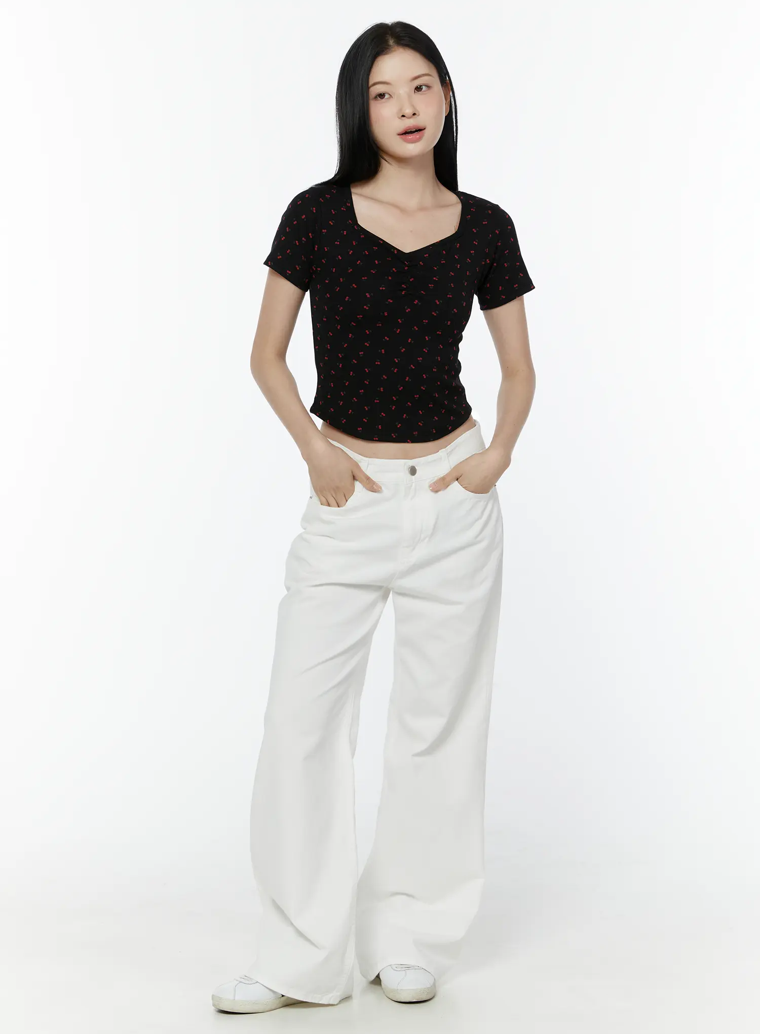 Cherry Print Sweetheart Neckline Tee IU505 - Image 7