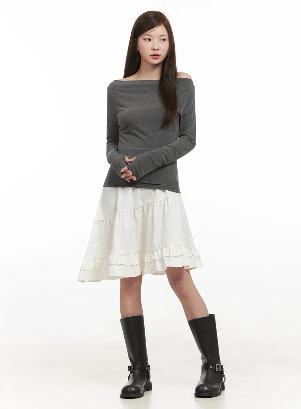 Chic Boat Neck Long Sleeve Top IJ527 - Image 12