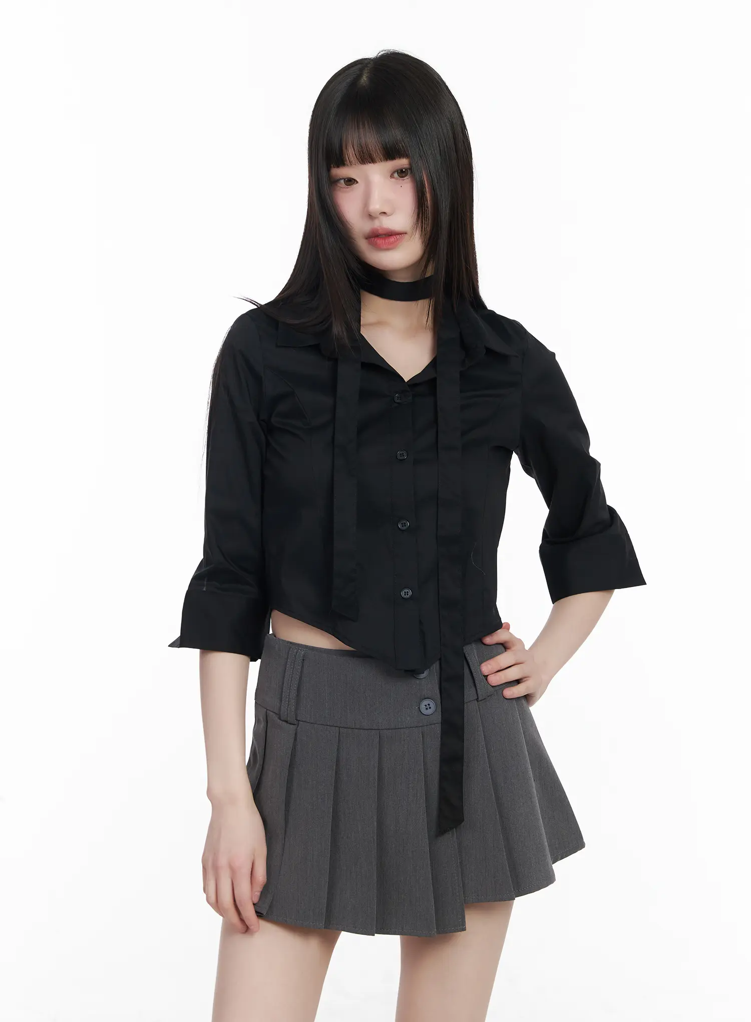 Chic Cropped Blouse & Scarf Set CM525 - Image 10