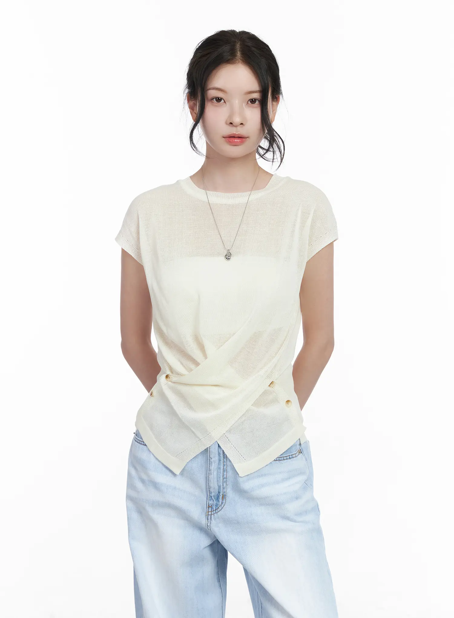 Chic Draped Short Sleeve Knit Top CA510 - Image 2