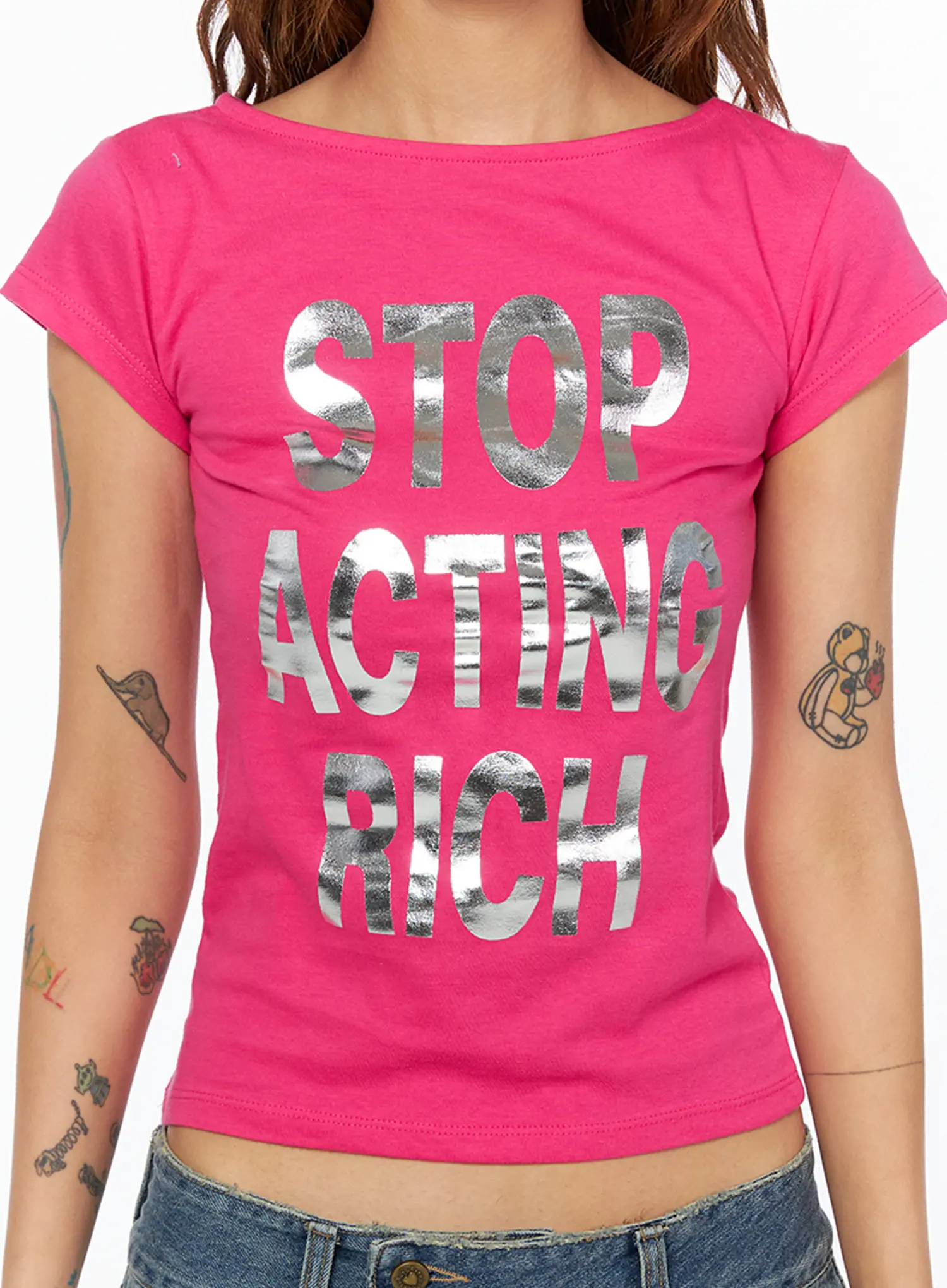 Chic Graphic Lettering Short Sleeve Top CU518 - Image 5