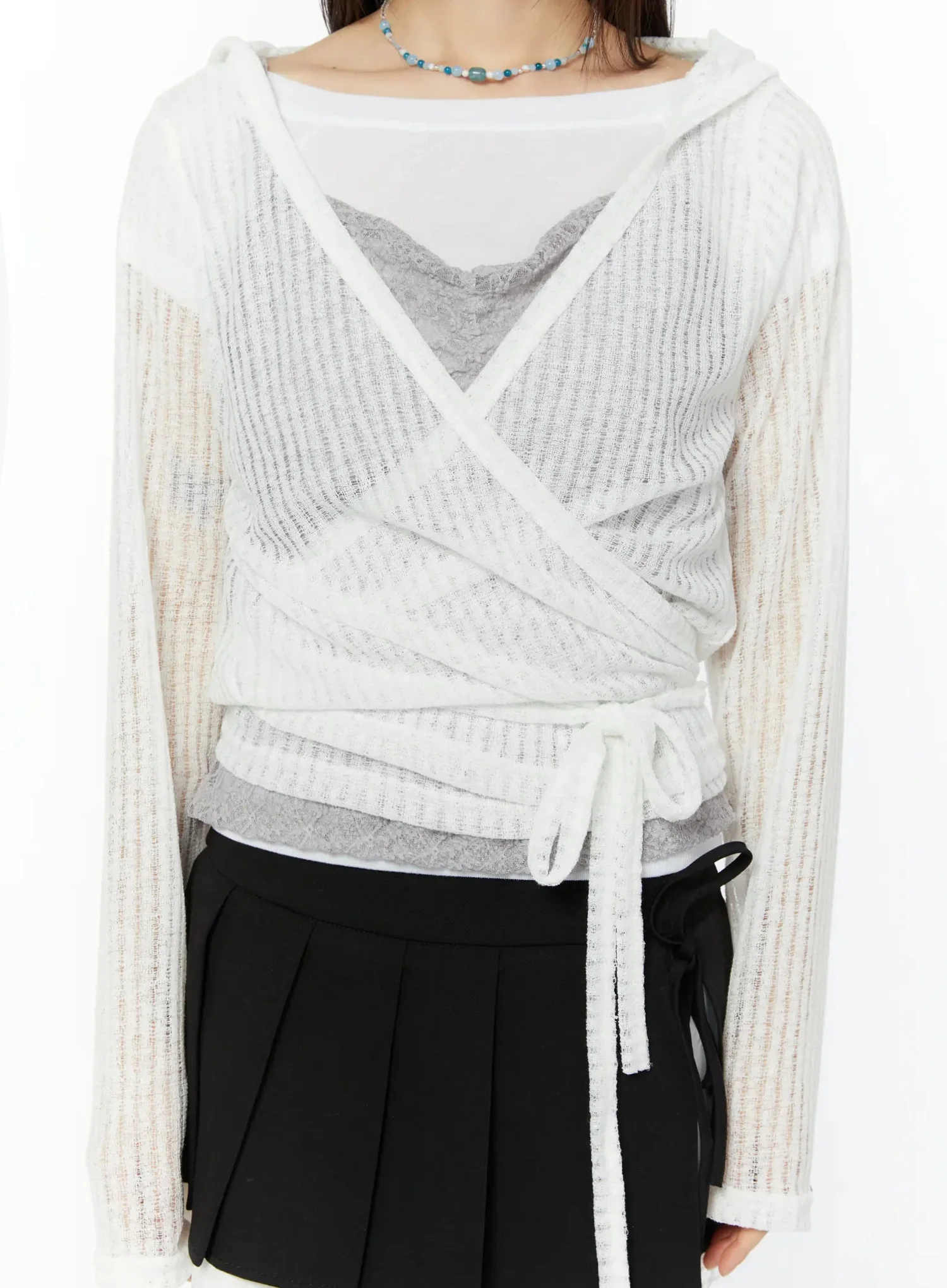 Chic Lace Wrap Hoodie Cardigan IU518 - Image 6