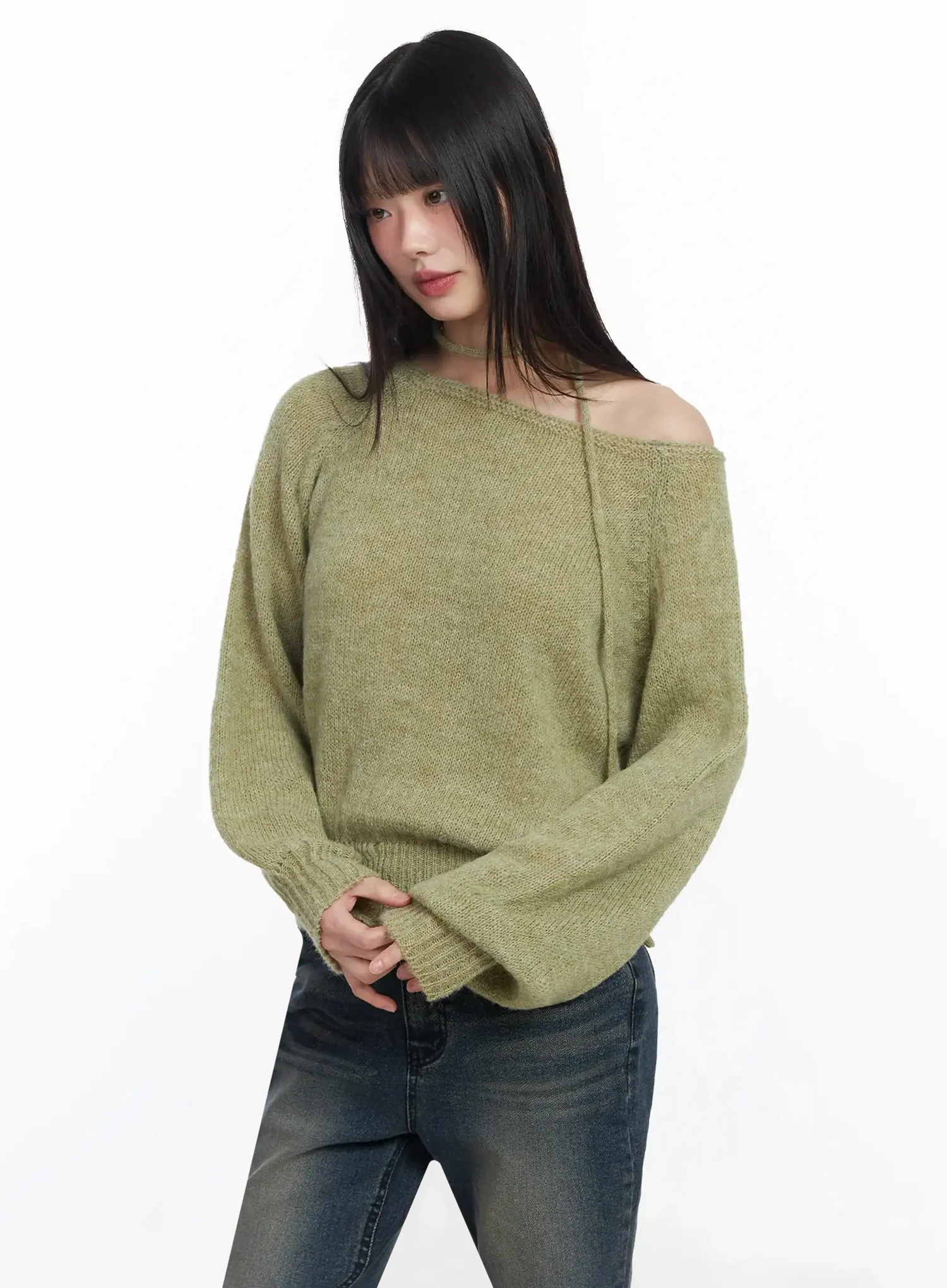 Chic Off-Shoulder Knit Sweater and Thin Scarf Set F517 - Image 14