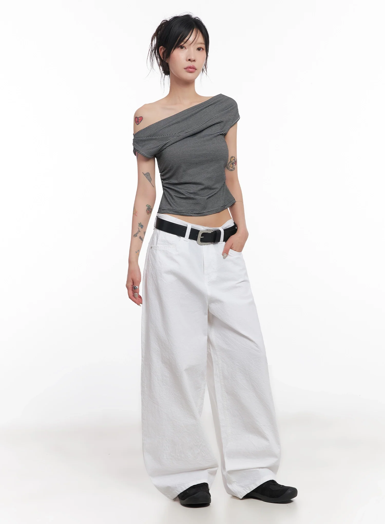 Chic Off-Shoulder Striped Tee IC503 - Image 11