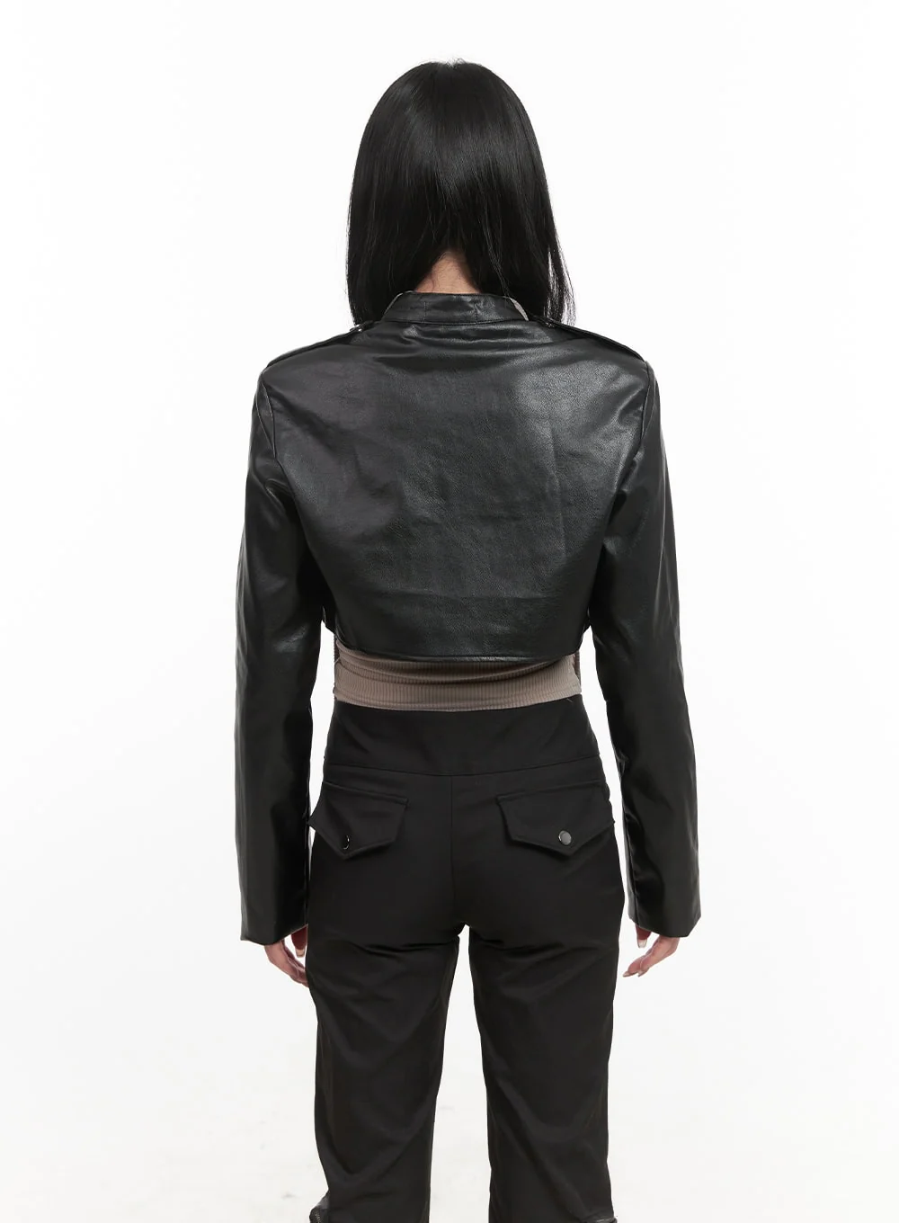 Chic Zip-Up Faux-Leather Crop Jacket CJ516 - Image 6