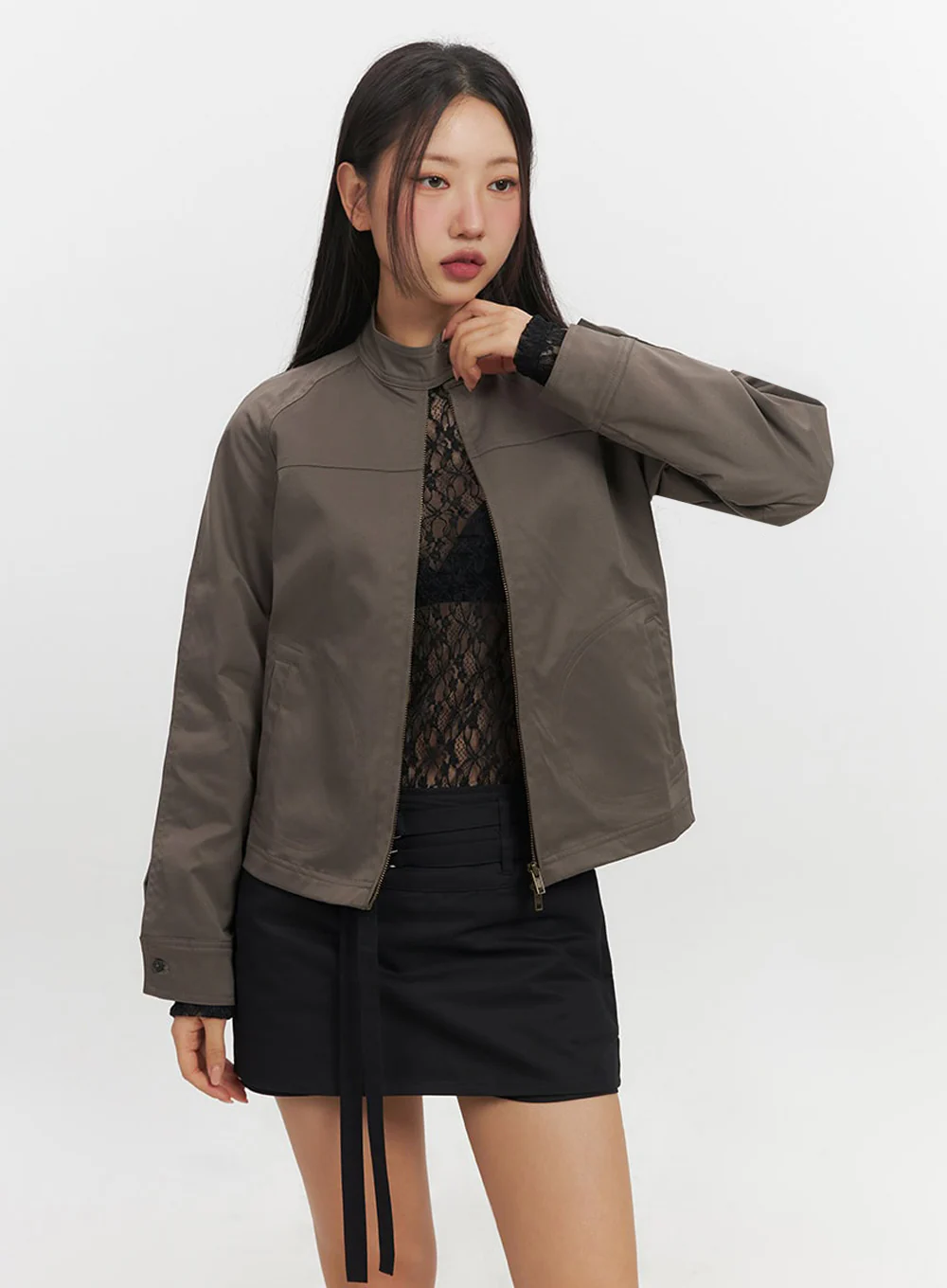 Chic Zip-up Long Sleeve Jacket IF510 - Image 2