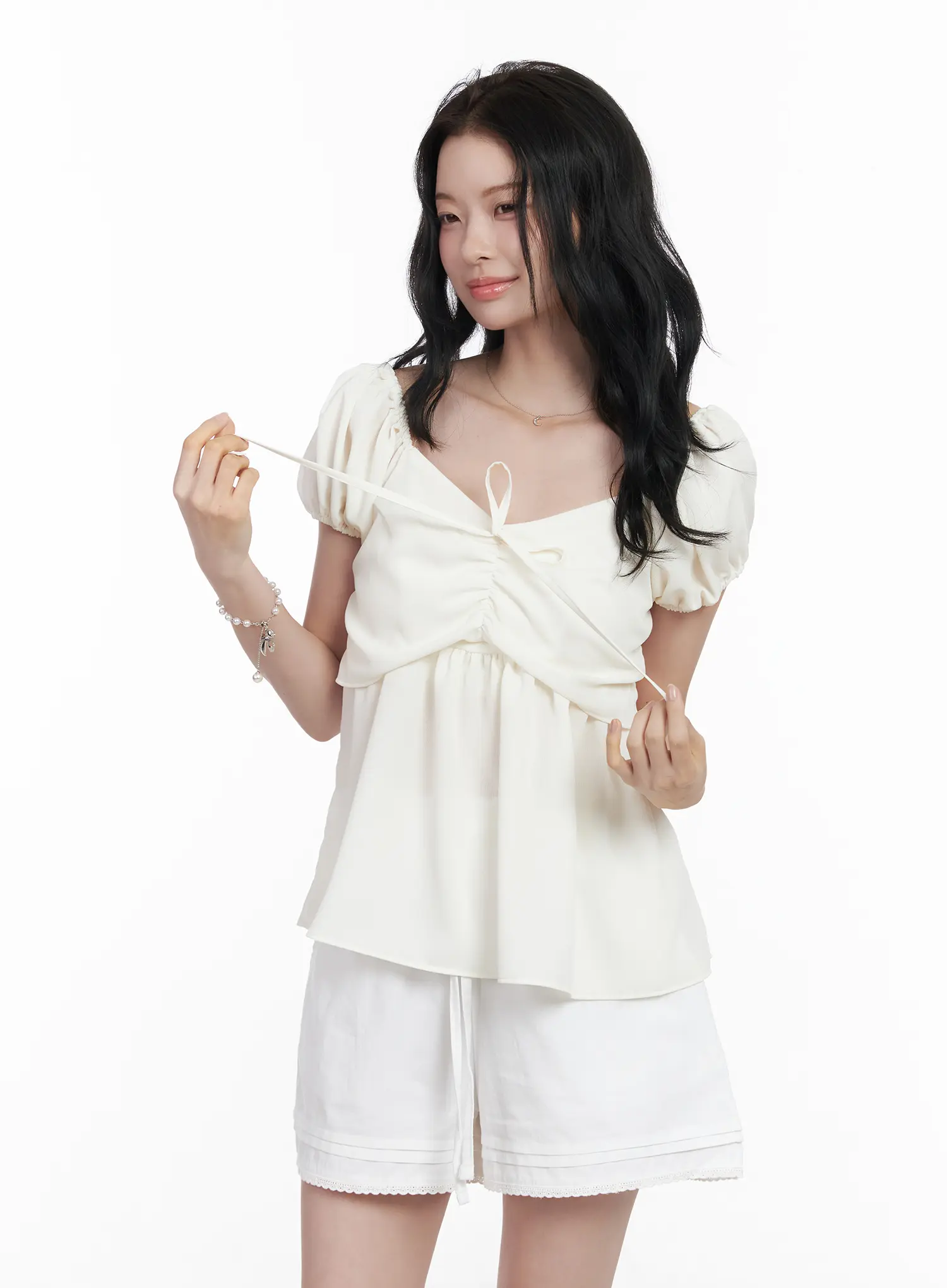 Chiffon Ruched Puff Sleeve Blouse CA510 - Image 2