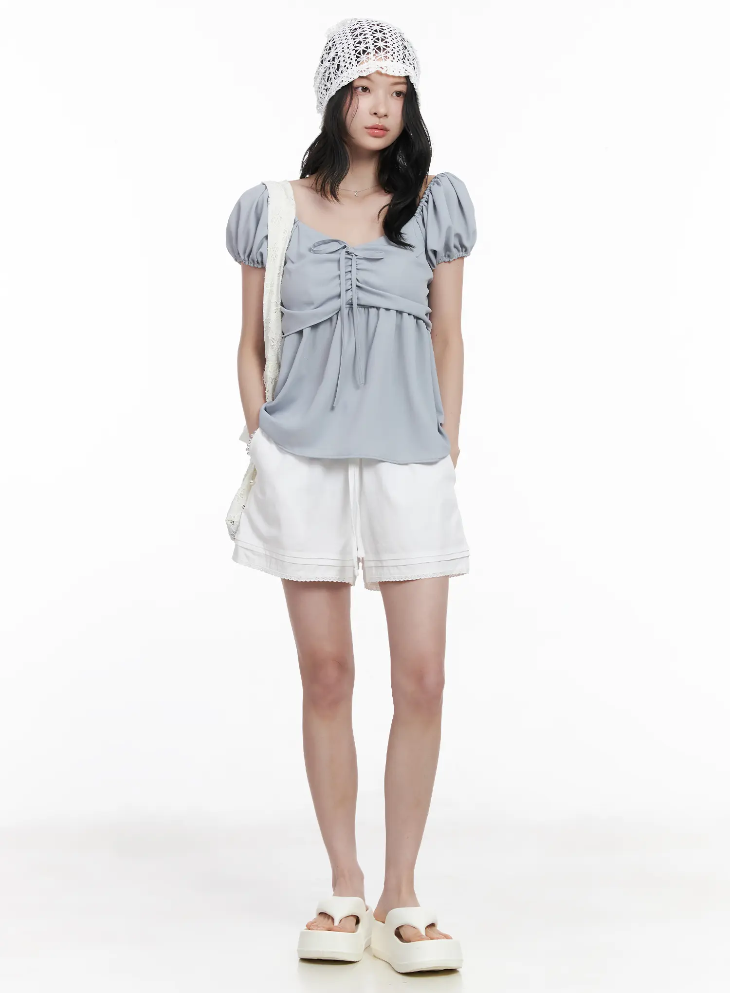 Chiffon Ruched Puff Sleeve Blouse CA510 - Image 3