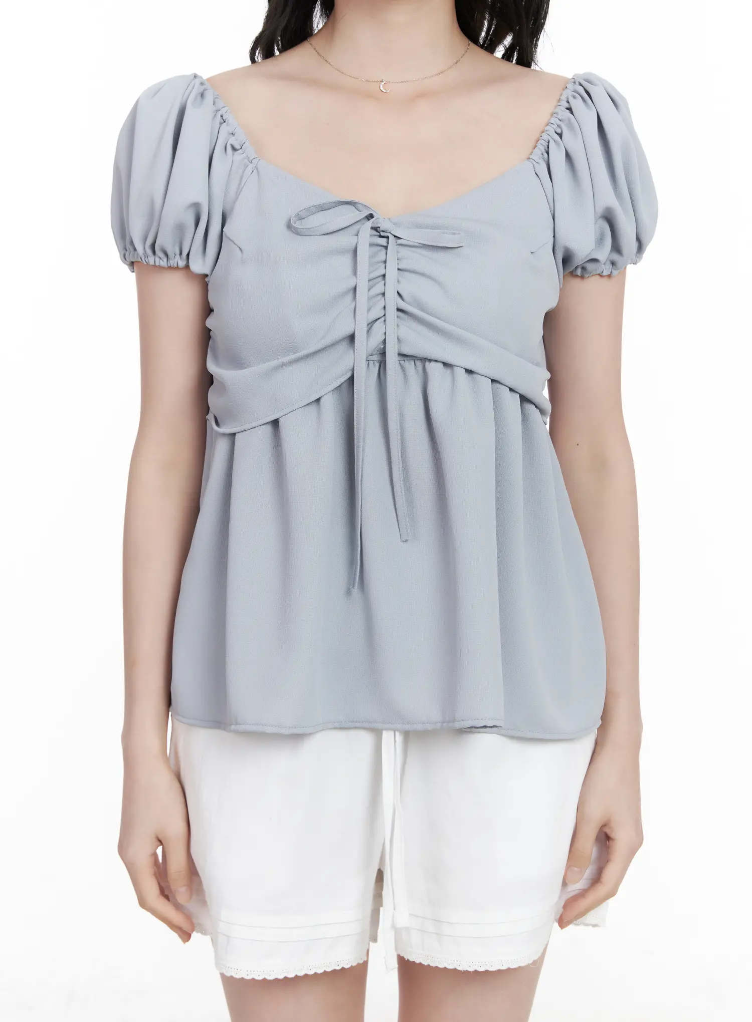 Chiffon Ruched Puff Sleeve Blouse CA510 - Image 4