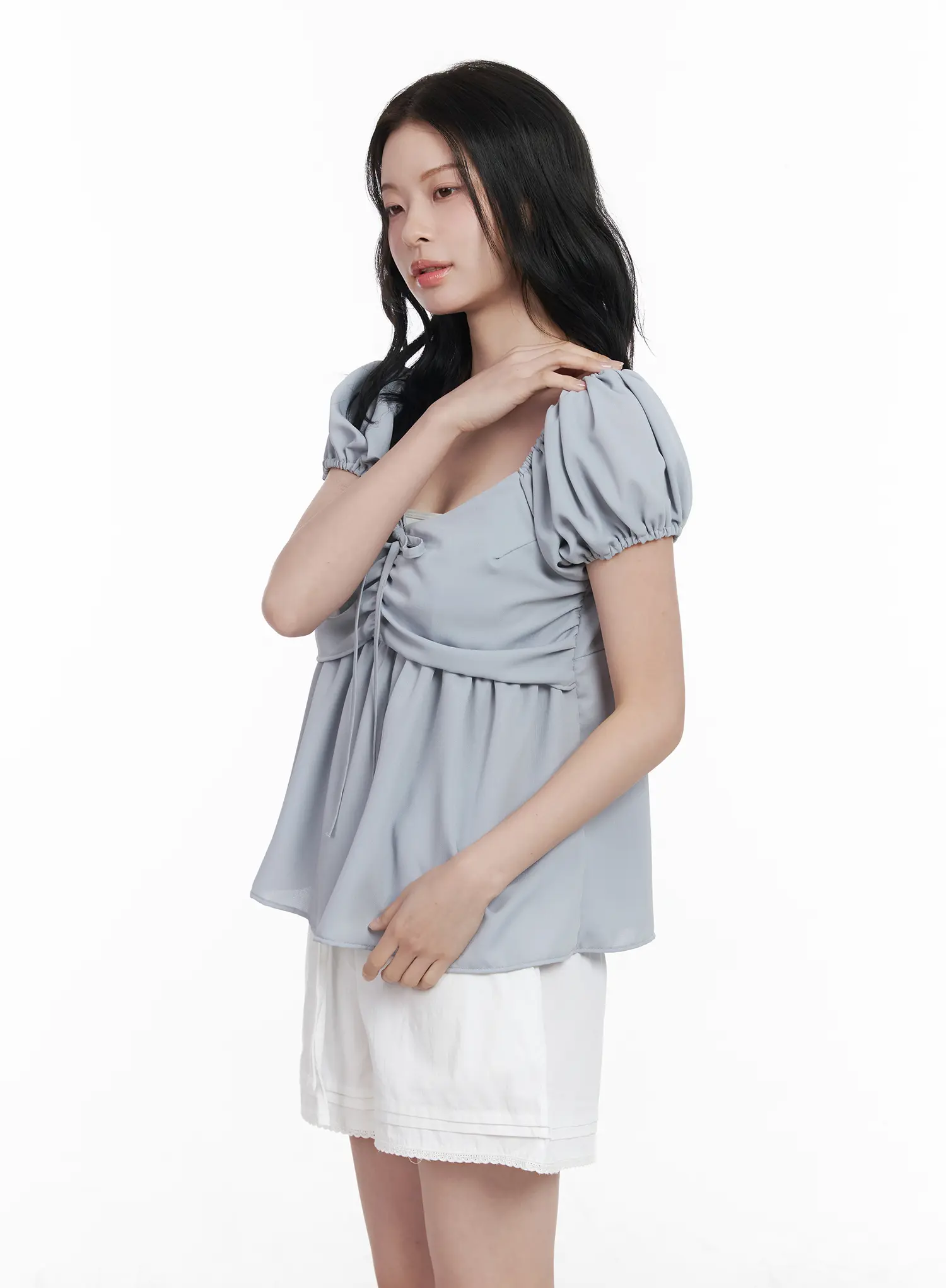 Chiffon Ruched Puff Sleeve Blouse CA510 - Image 7