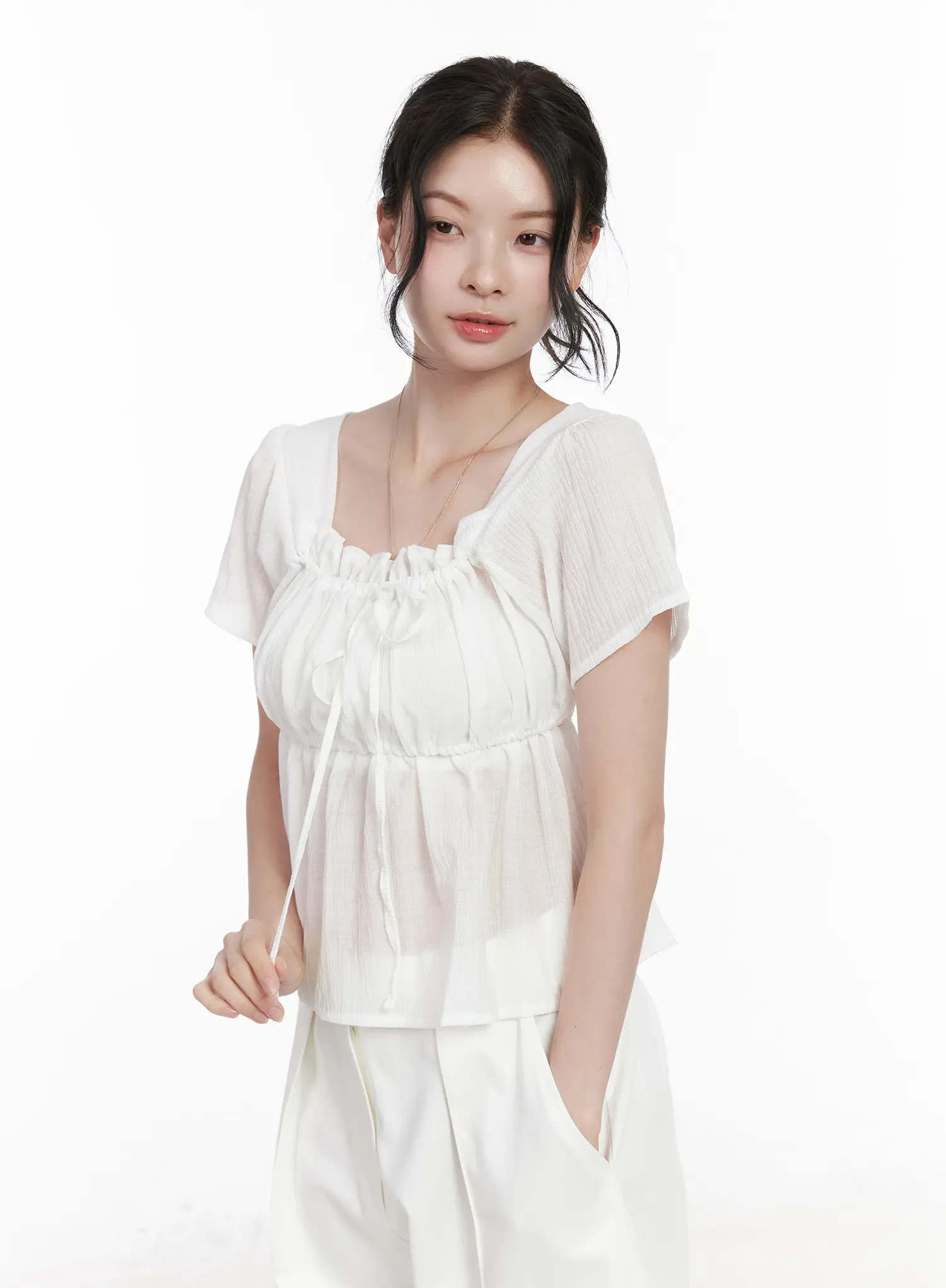 Chiffon Ruffle Short Sleeve Blouse CA510 - Image 2