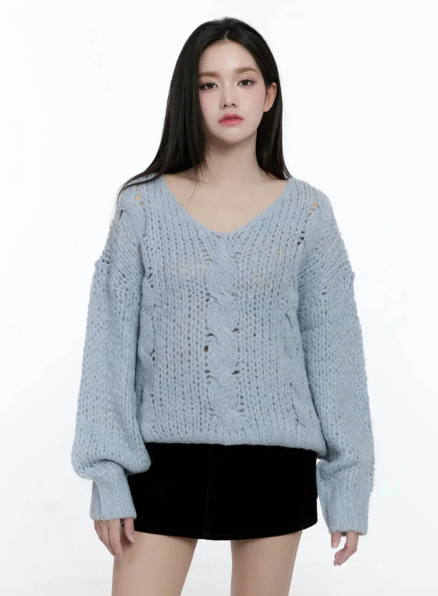 Chunky Cable Knit V-Neck Sweater IO527 - Image 9