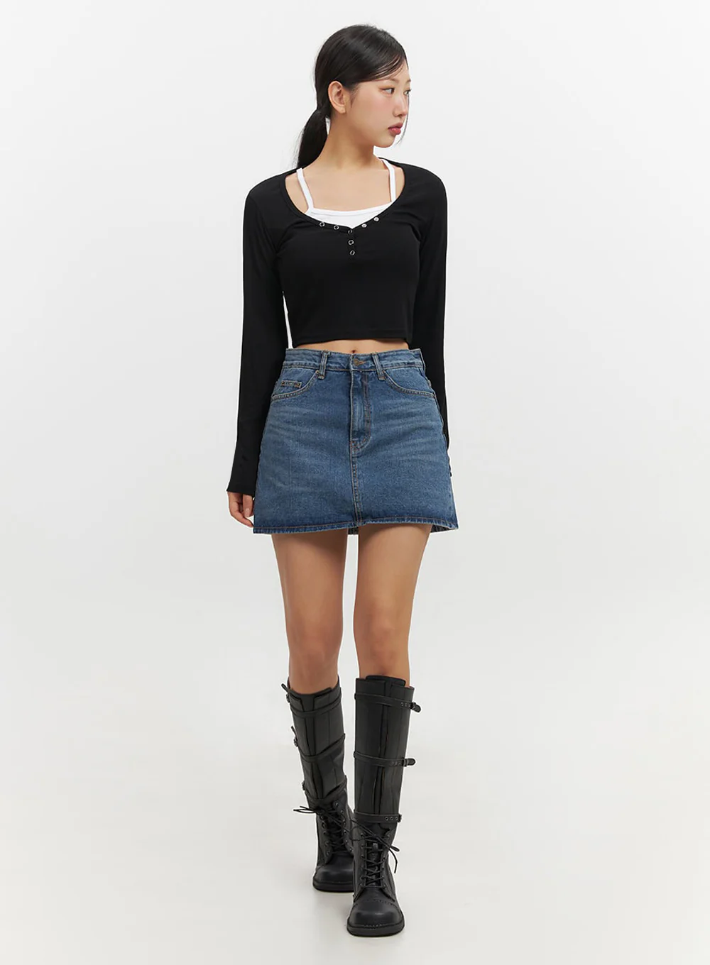 Classic Denim Washed Mini Skort IF510 - Image 7