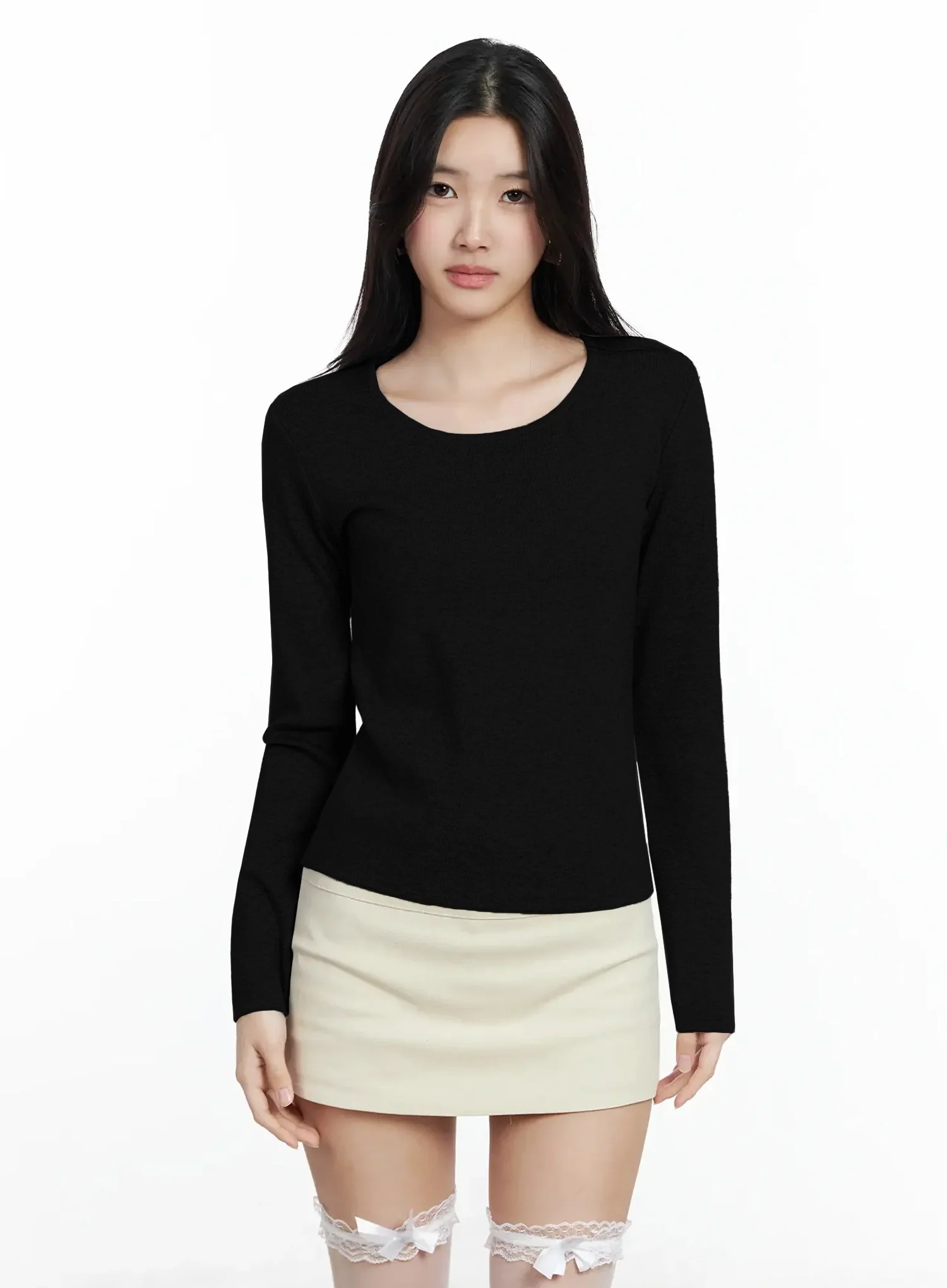 Classic U-Neck Wool-Blend Knit Top IM503 - Image 12