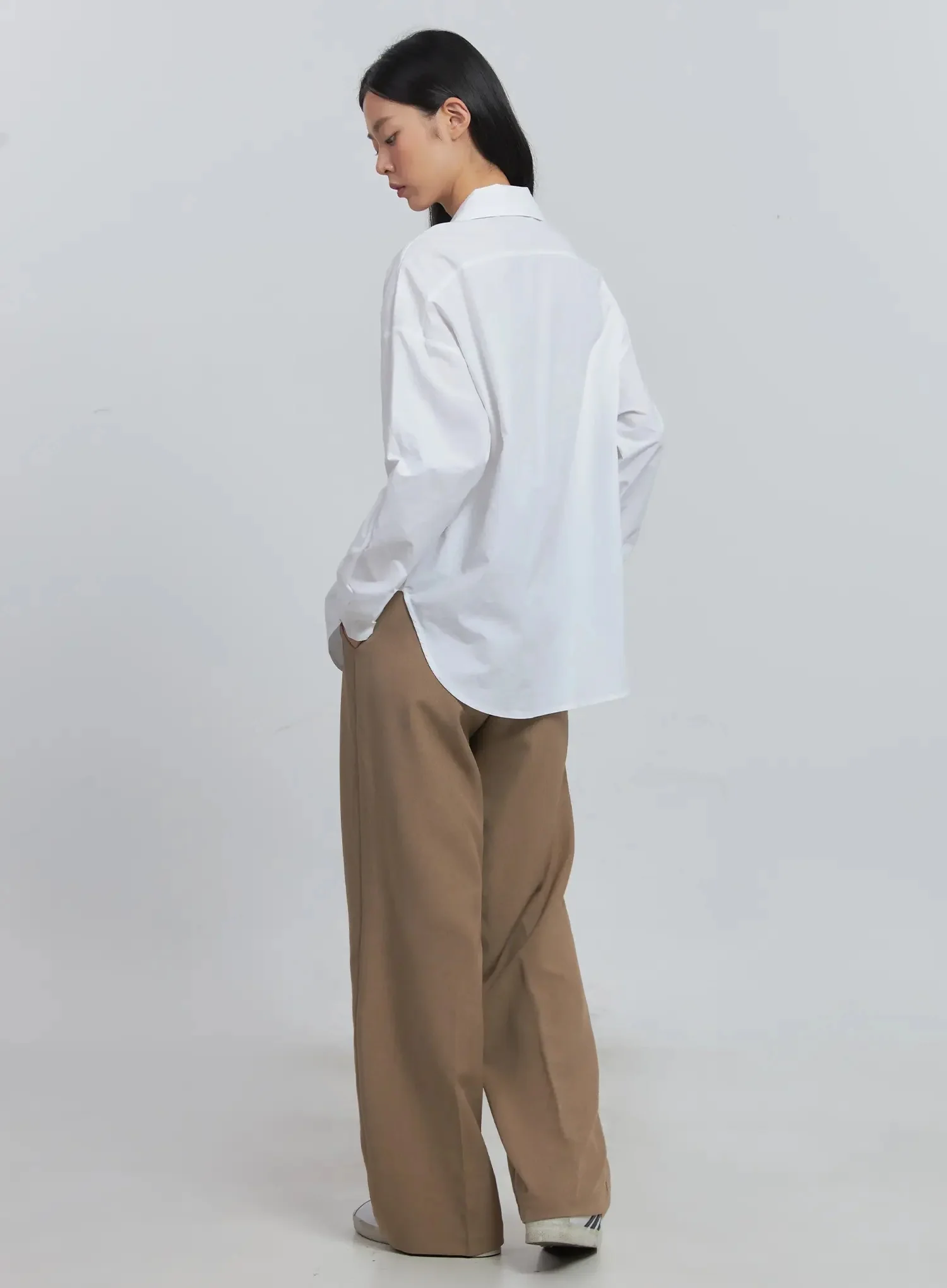 Classic Wide-Fit Slacks (Beige) IU512 - Image 16