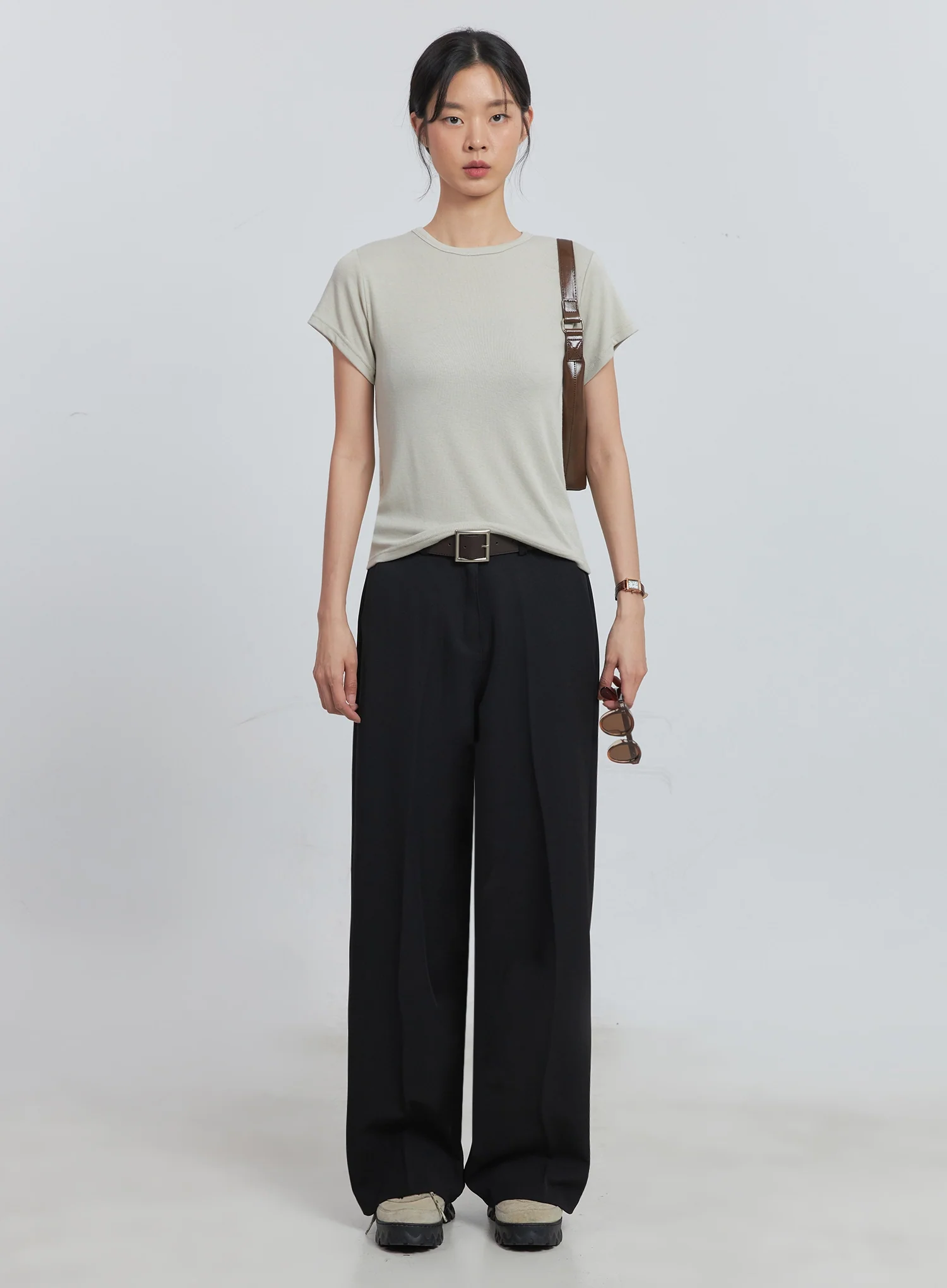 Classic Wide-Fit Slacks (Beige) IU512 - Image 19