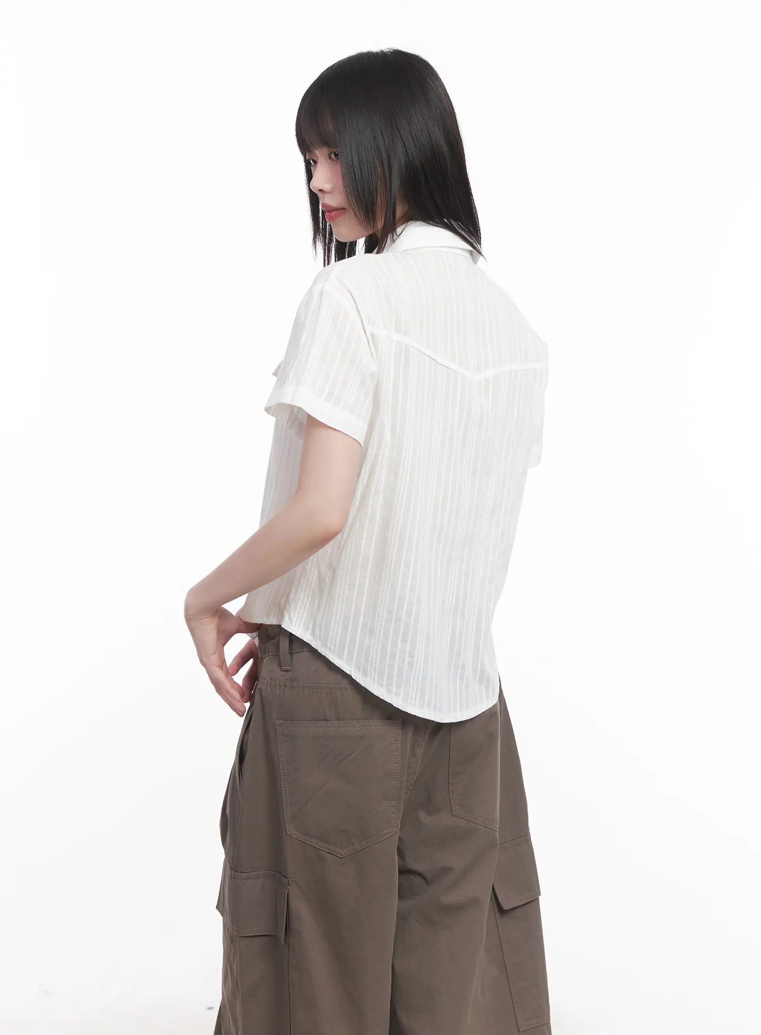 Collared Buttoned Short-Sleeve Shirt CU518 - Image 9